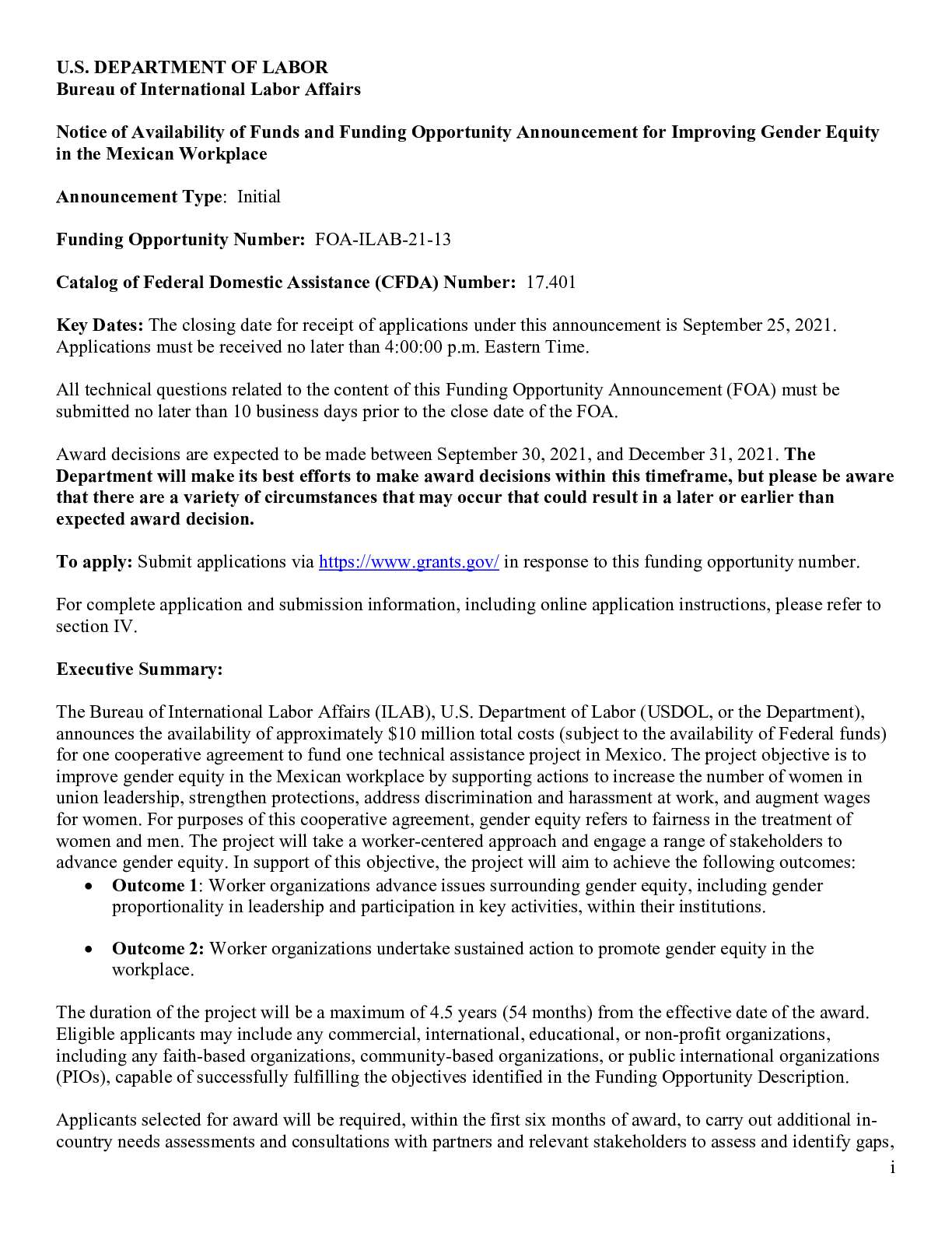 Notice of Availability of Funds and Funding Opportunity Announcement for Improving Gender Equity in ...