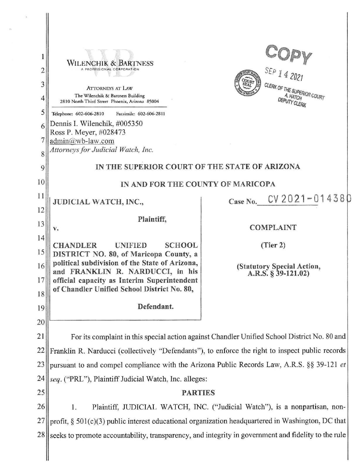 JW v Chandler CRT complaint 014380