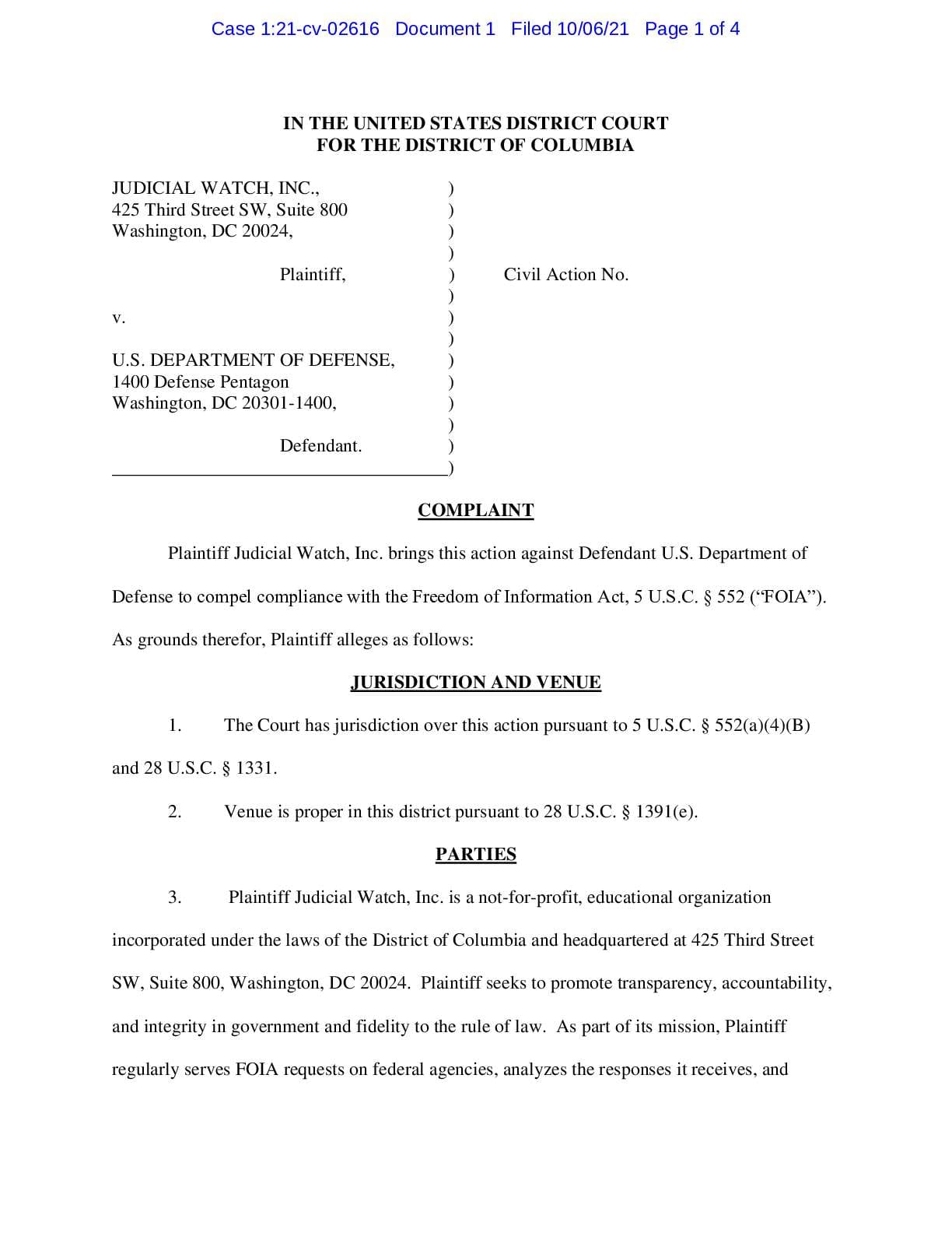 JW v DOD West Point CRT complaint 02616