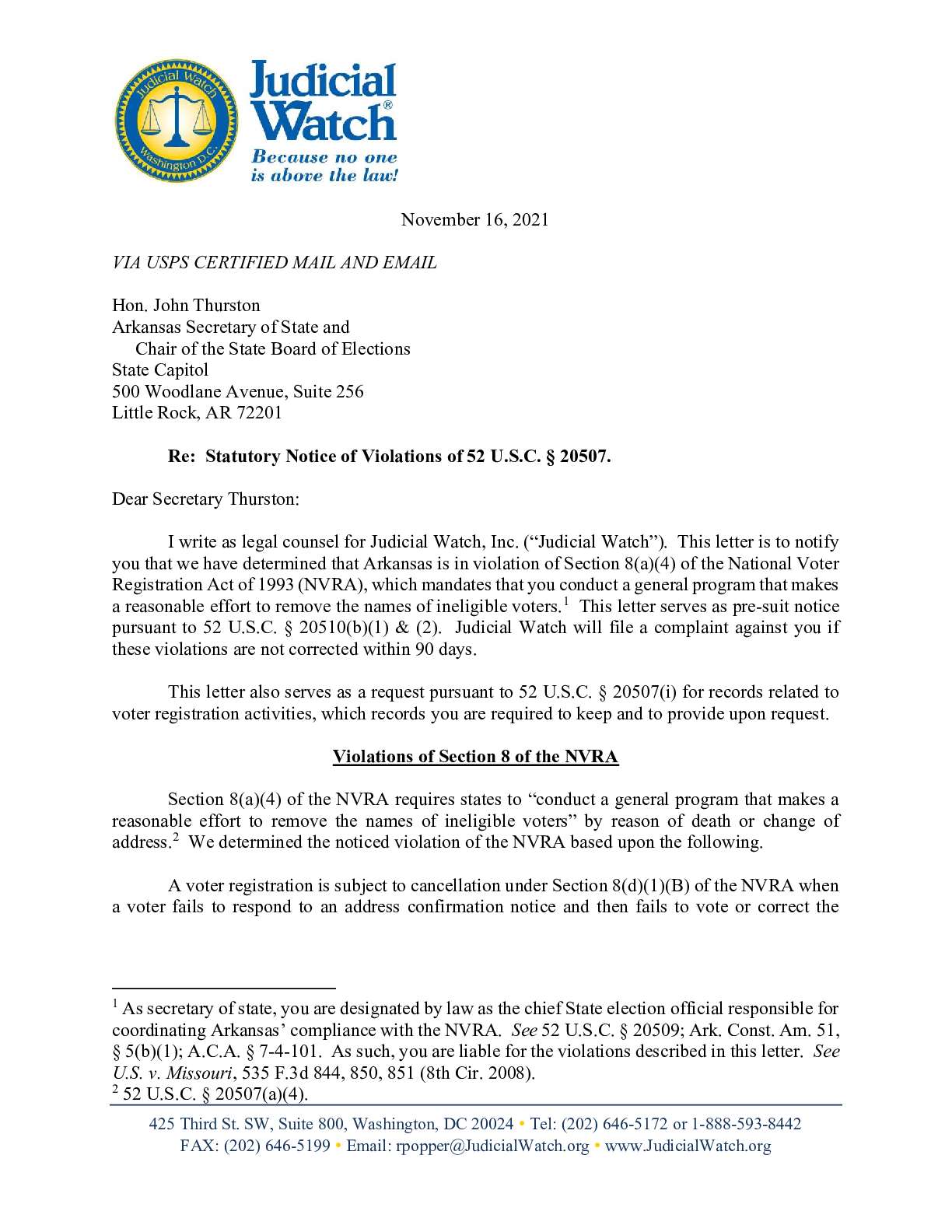 Arkansas CSEO NVRA November 2021