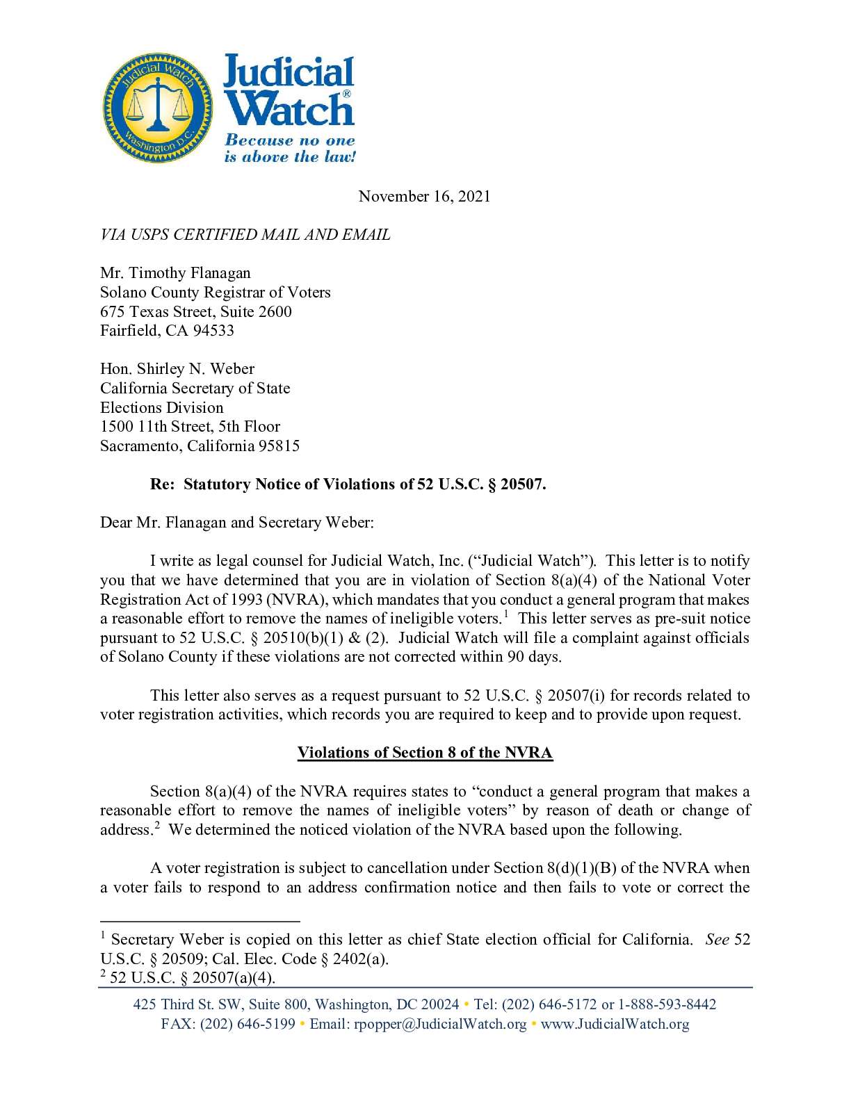 Solano Co CA November 2021 NVRA letter