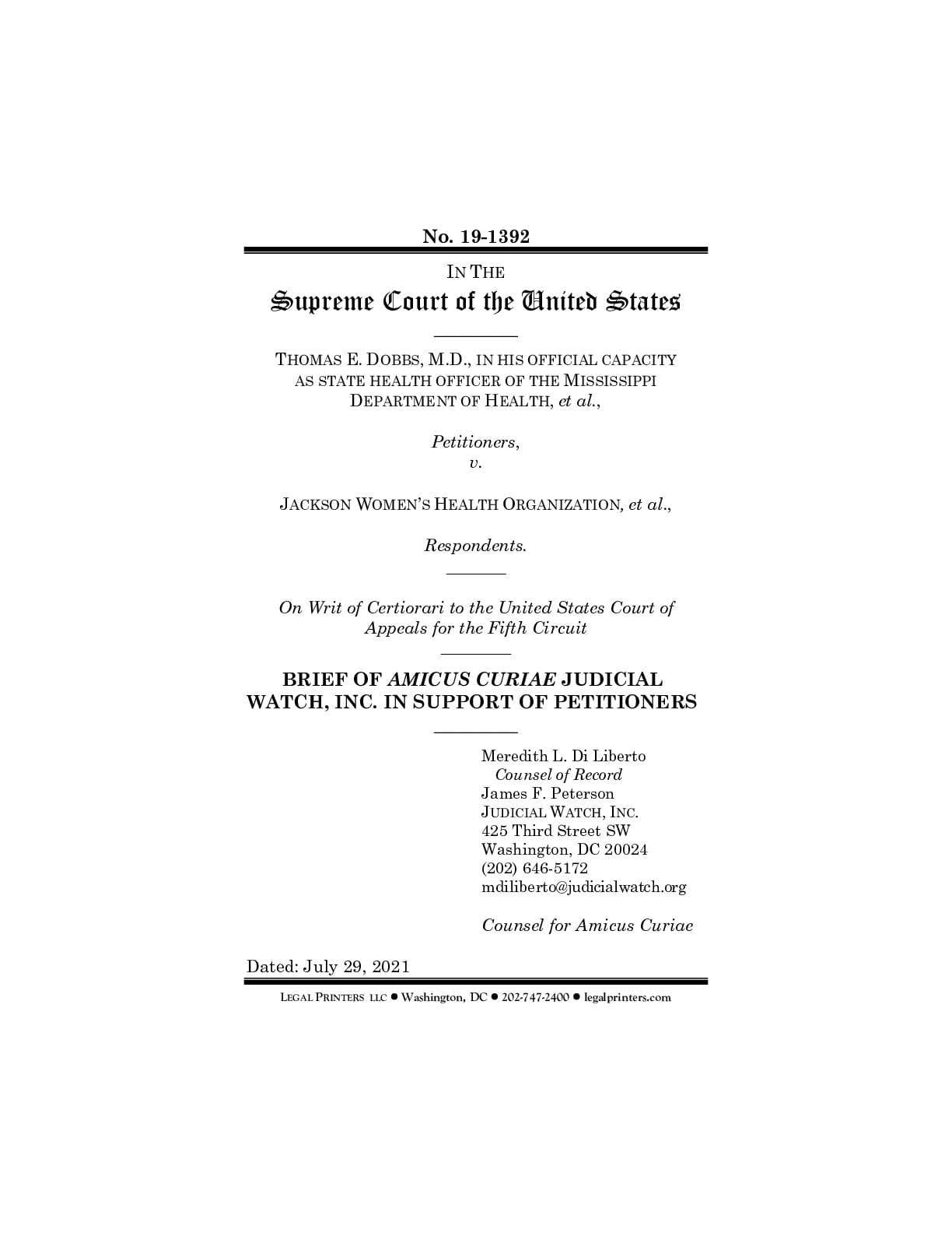Dobbs v Jackson Women’s Health amicus 1392