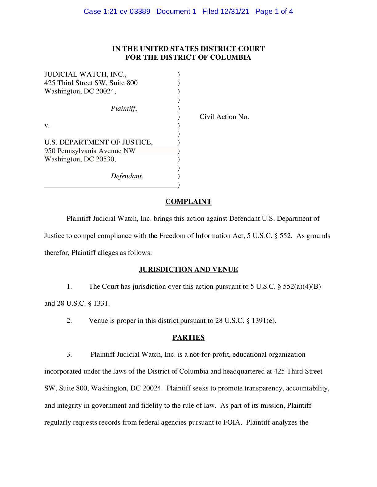 JW v DOJ Garland school threats complaint 03389