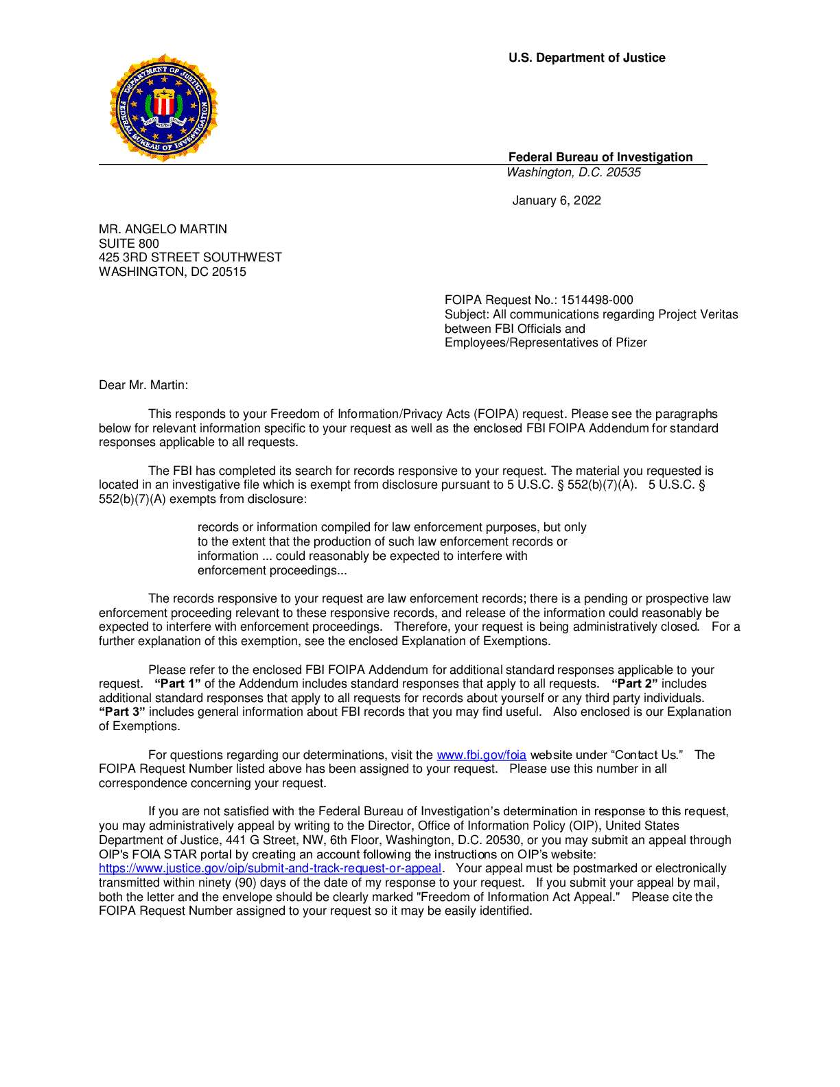 Pfizer FBI Project Veritas January 2022