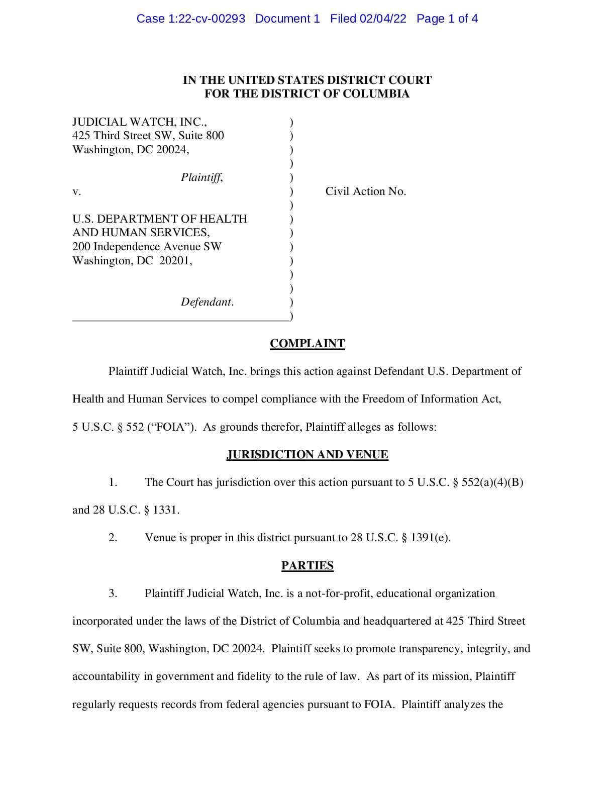 JW v. HHS emails booster vaccines complaint 00293