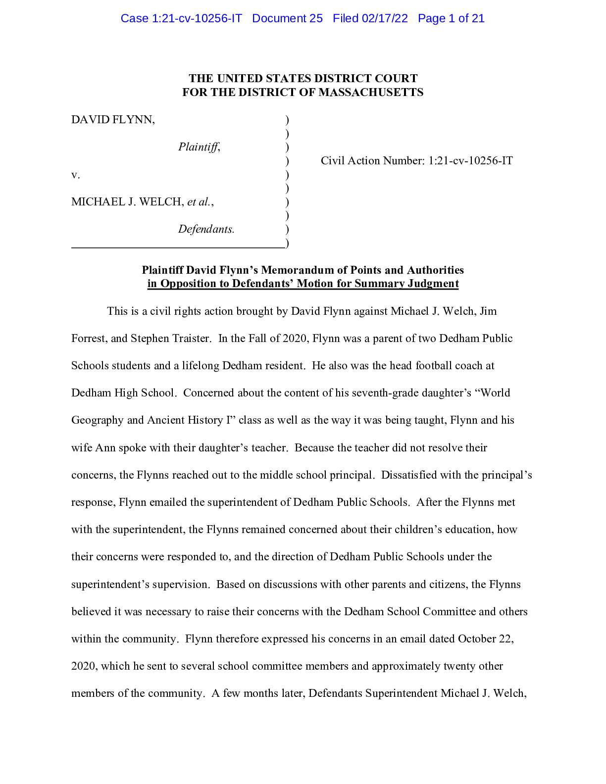 Flynn v Welch et al. Oppo 10256