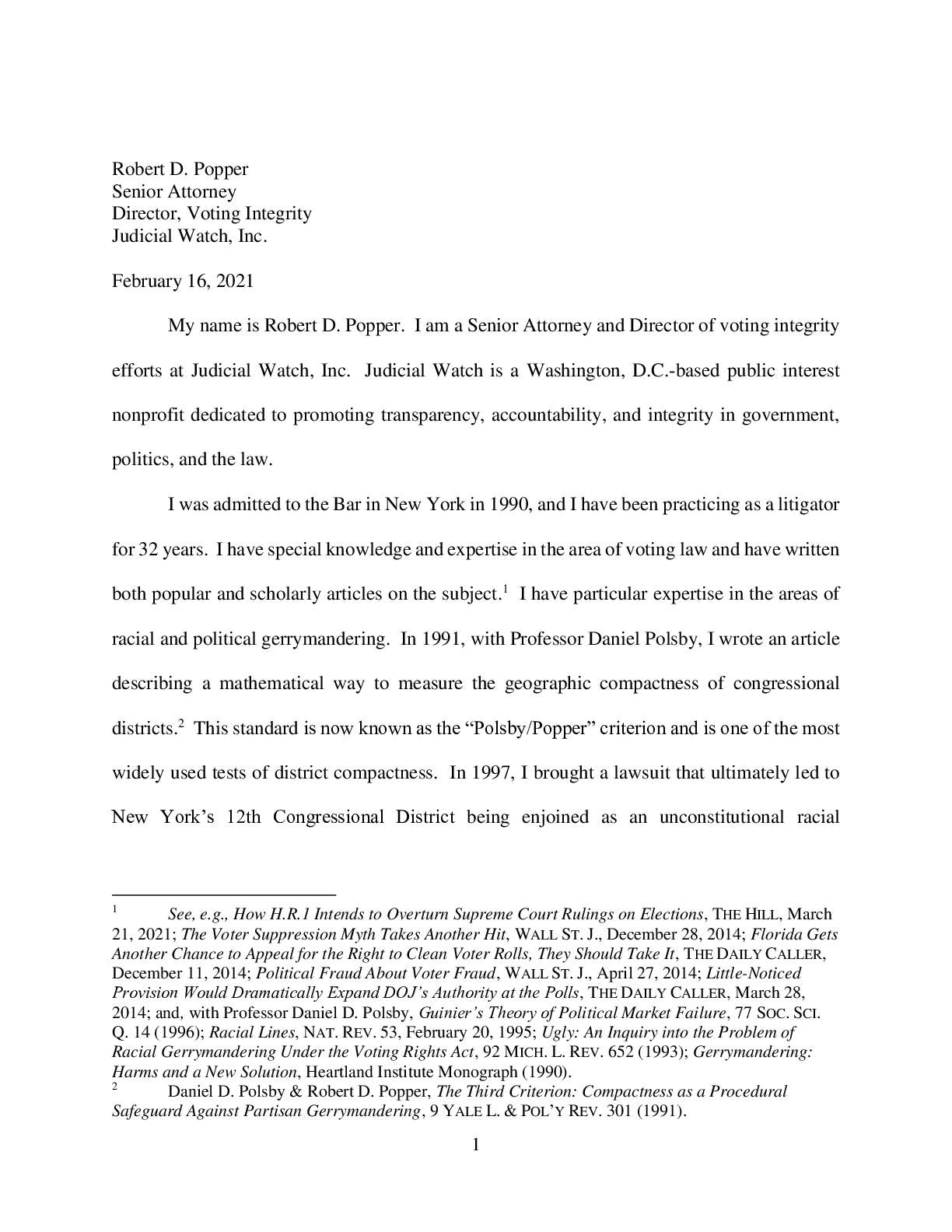 Robert Popper Testimony Florida Gerrymandering February 2022