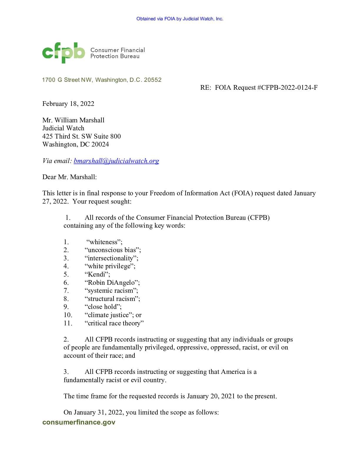 CFPB Records ‘Woke’ February 2022