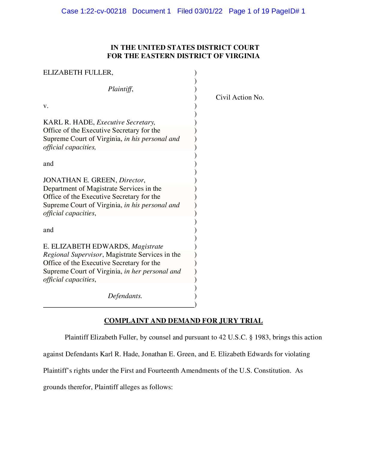 Fuller v Hade et al. complaint 00218