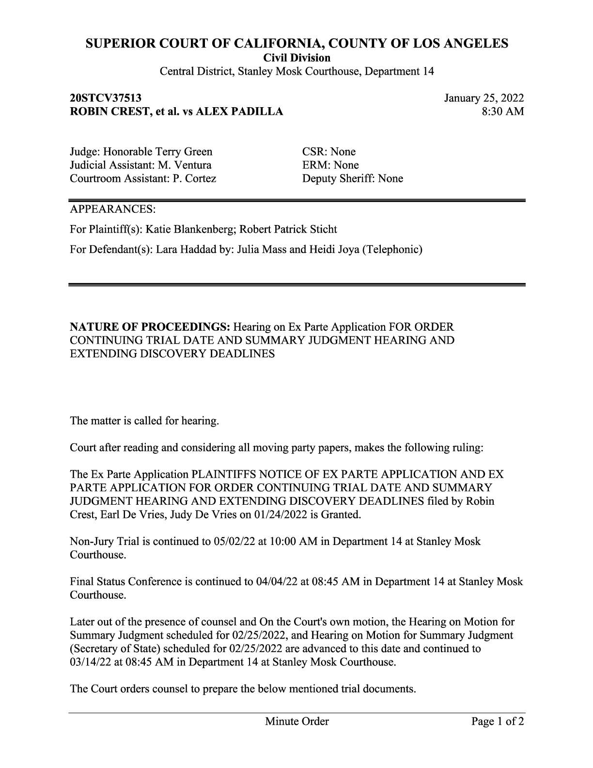 Crest v Padilla hearing order 37513