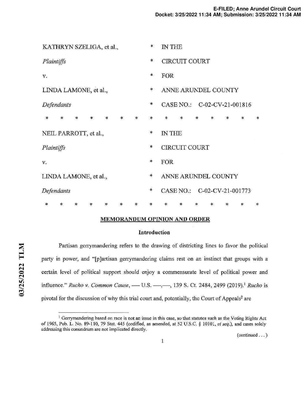 Neil Parrott et al. v Linda Lamone et al. Ruling 001773