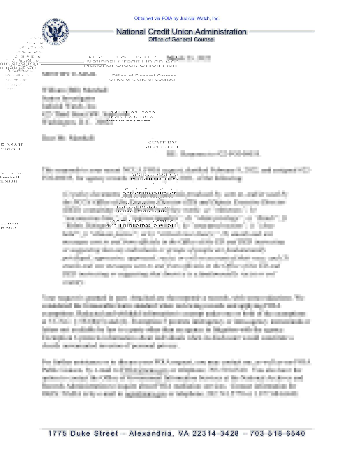 National Credit Union Assn NCUA March 2022