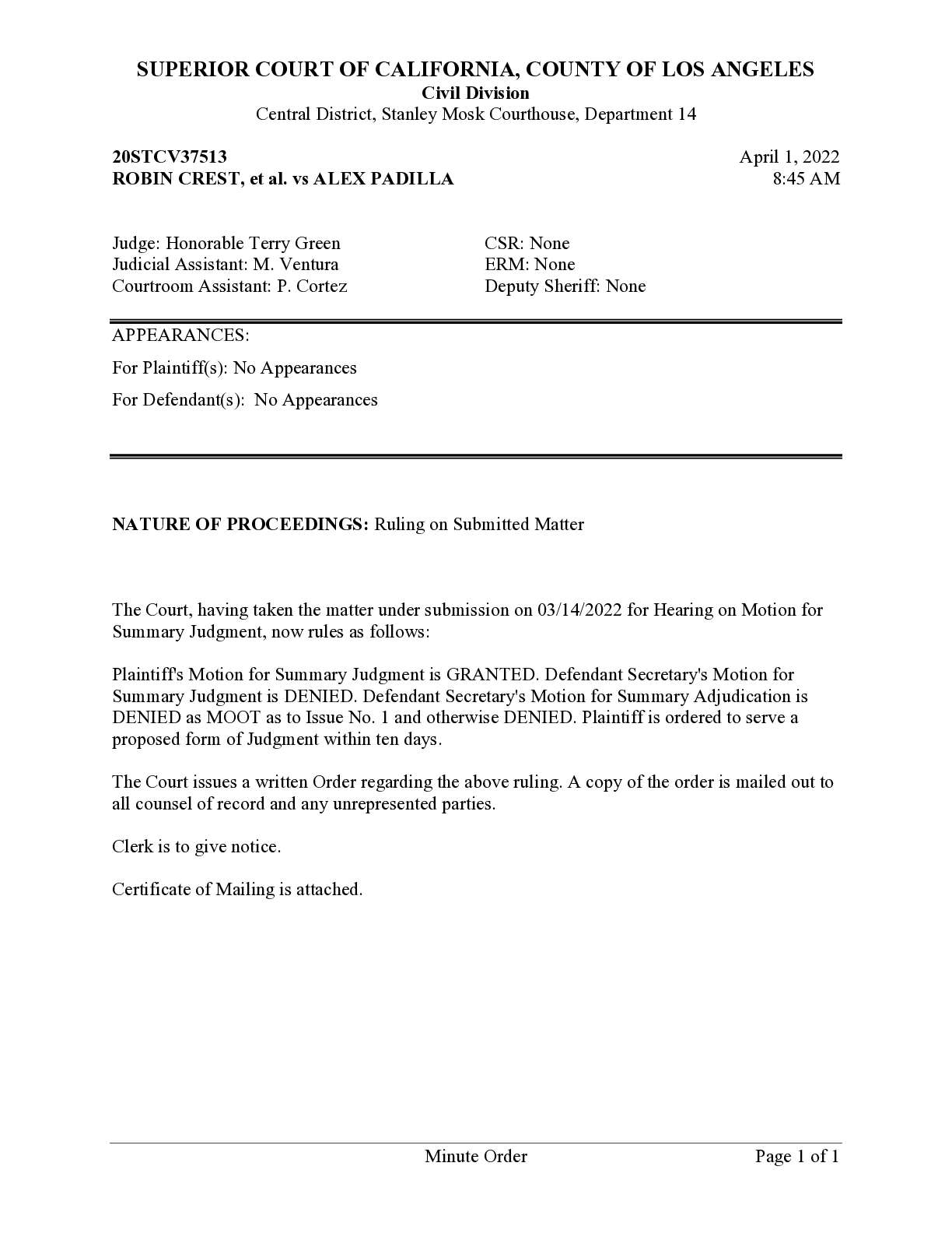 Crest v. Padilla Court Ruling 37513
