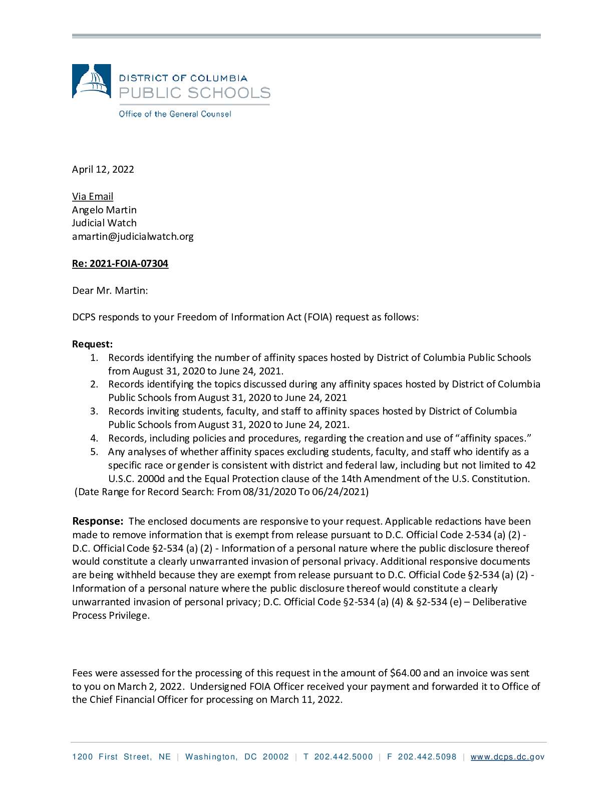 DC Public Schools Affinity Spaces April 2022
