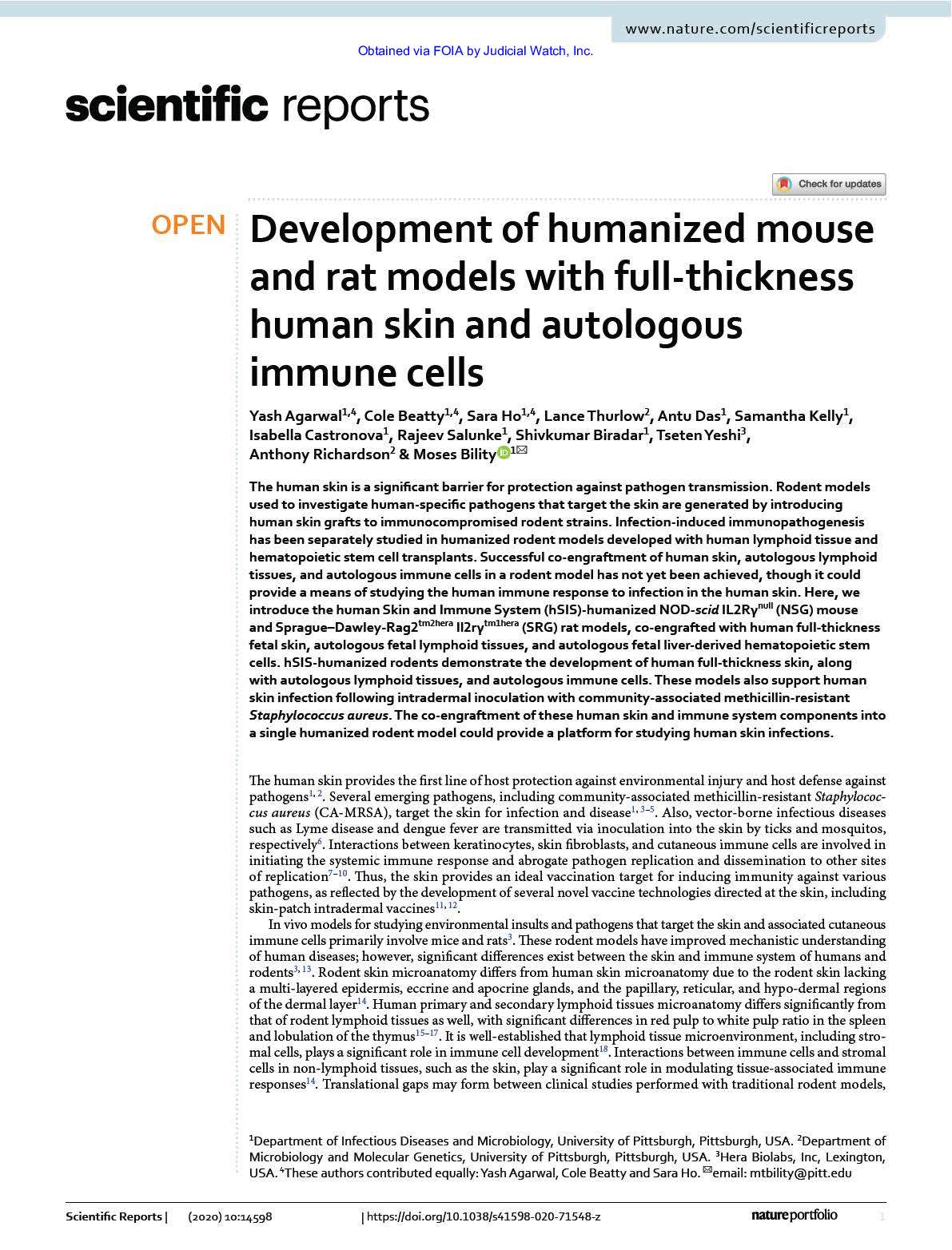 NIH U Pitt Baby Parts Humanized Mice April 2020 pgs 16-26