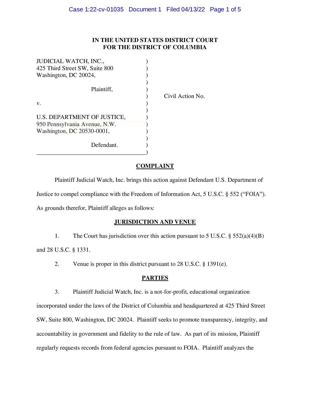 JW v DOJ Project Veritas complaint 01035