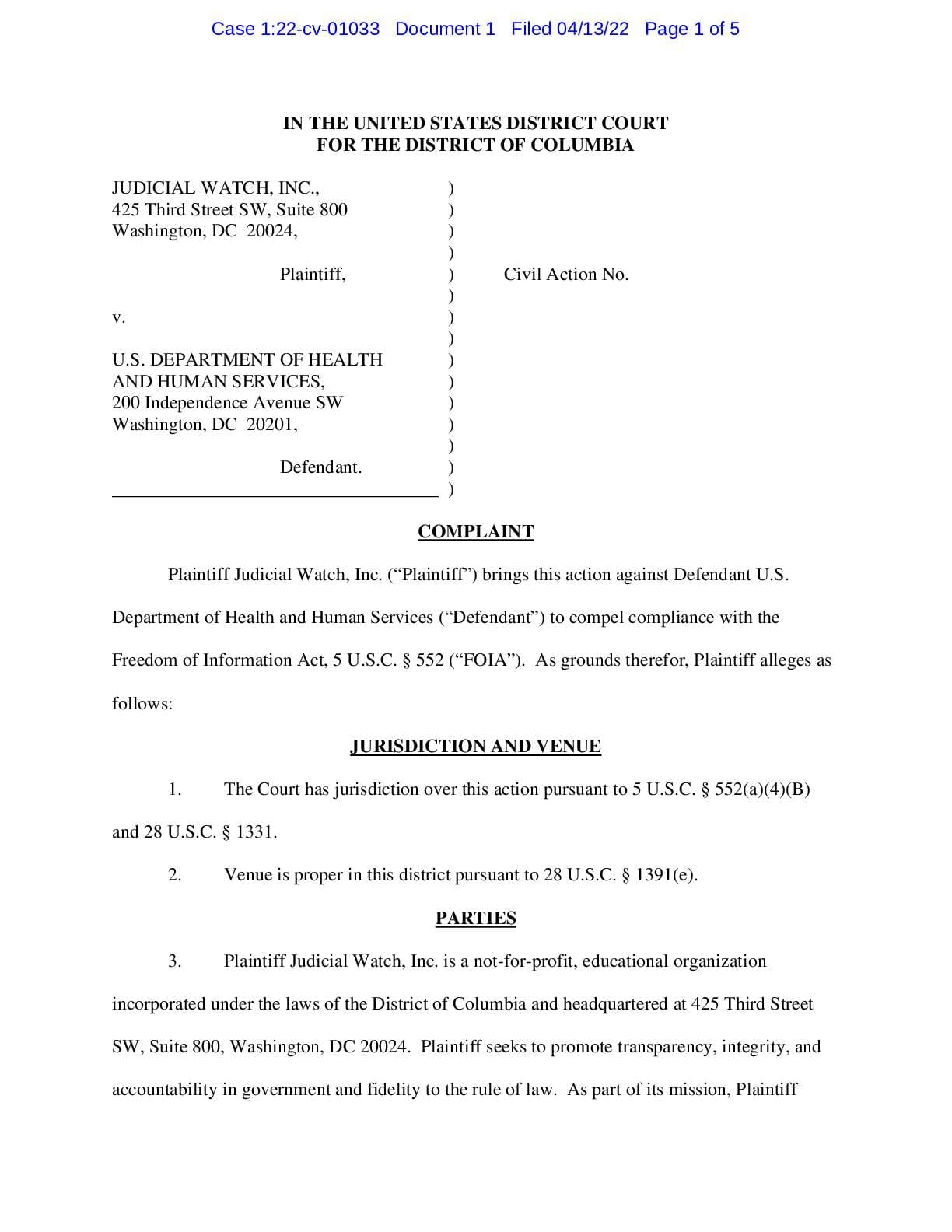 JW v HHS Project Veritas complaint 01033