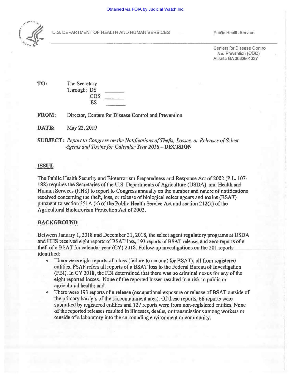 USDA Select Agent Program FOIA April 2022 pgs 6-17