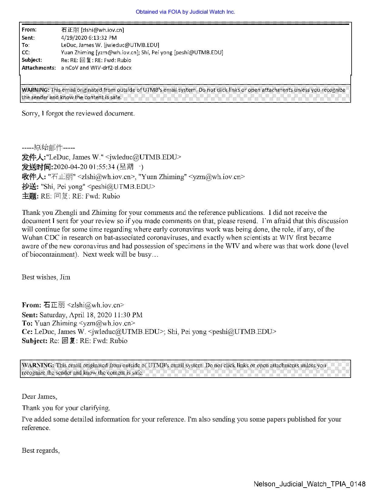 Wuhan Lab Production UTMB Records April 2022 pg 149