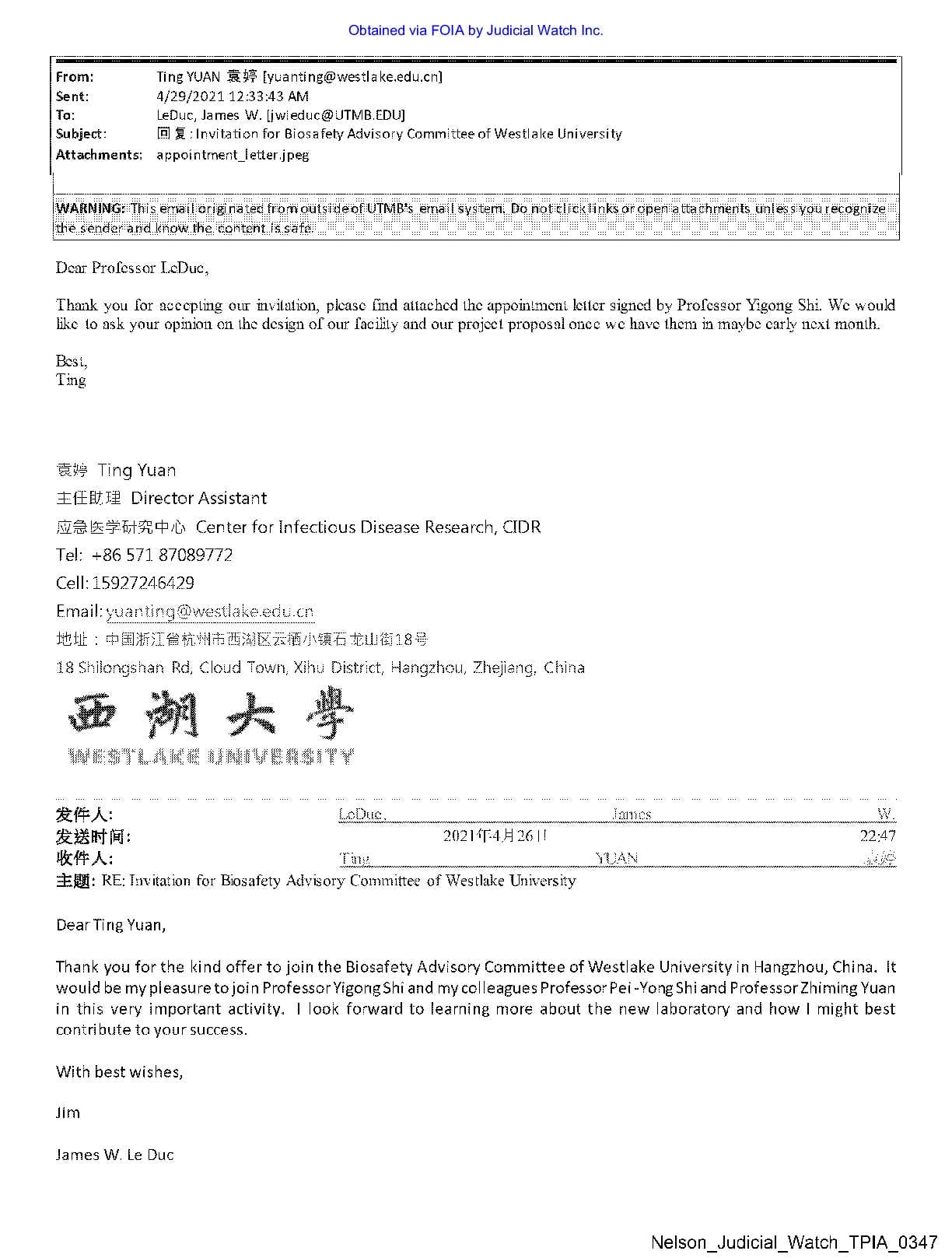 Wuhan Lab Production UTMB Records April 2022 pgs 350-352