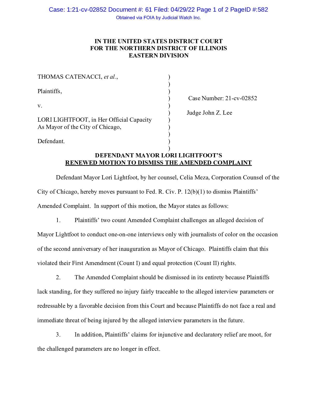 Catenacci v Lightfoot Motion to Dismiss 02852