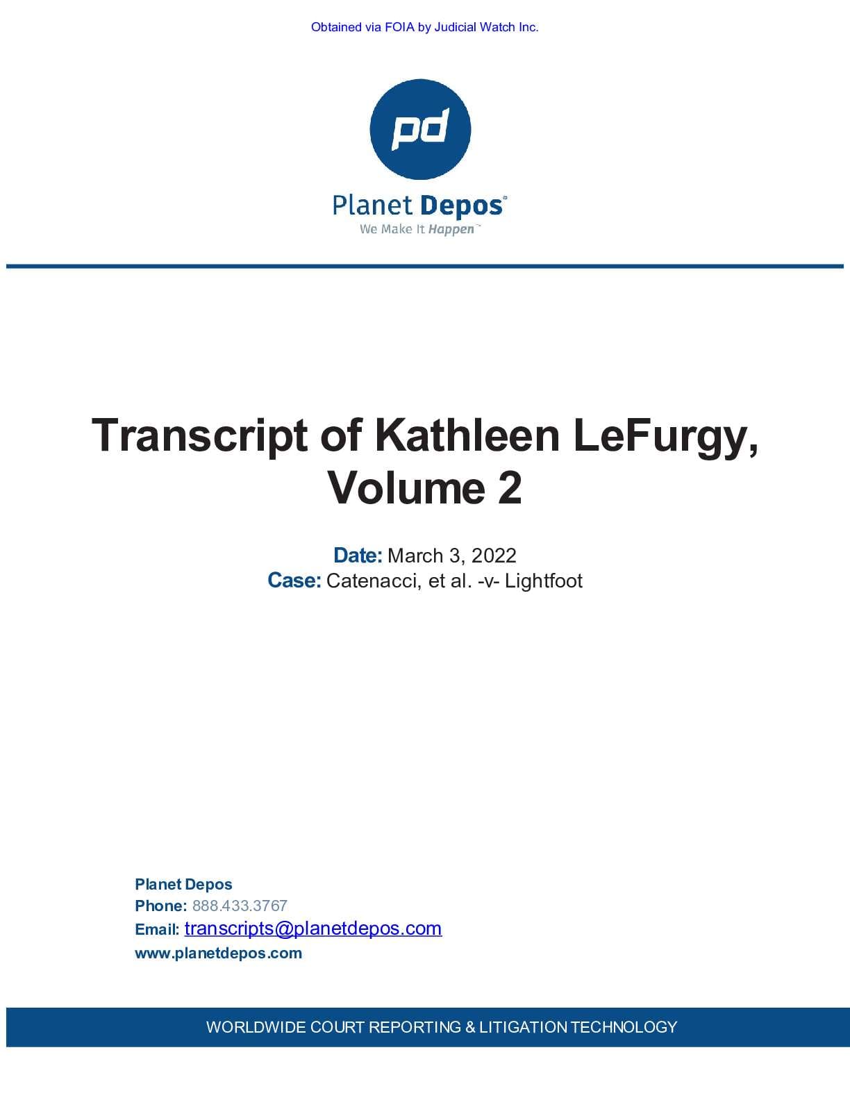 Catenacci v Lightfoot Deposition Transcript March 3, 2022