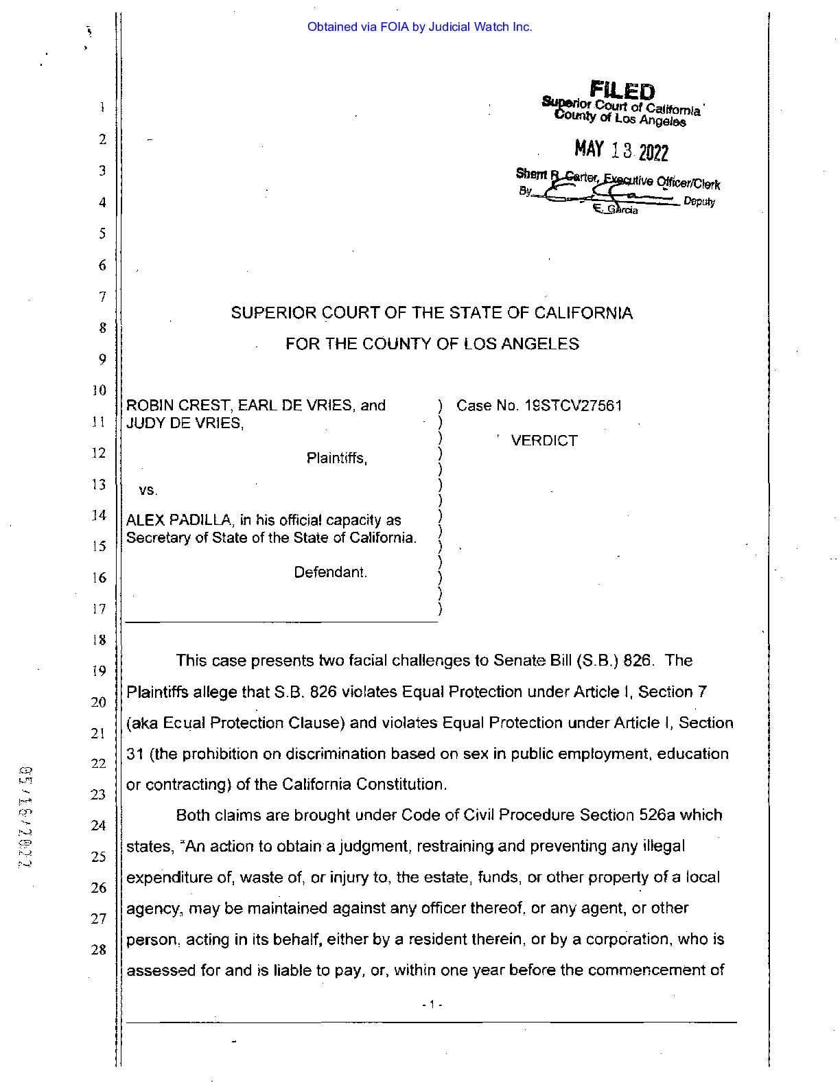 Crest v Padilla Verdict CA May 2022 27561