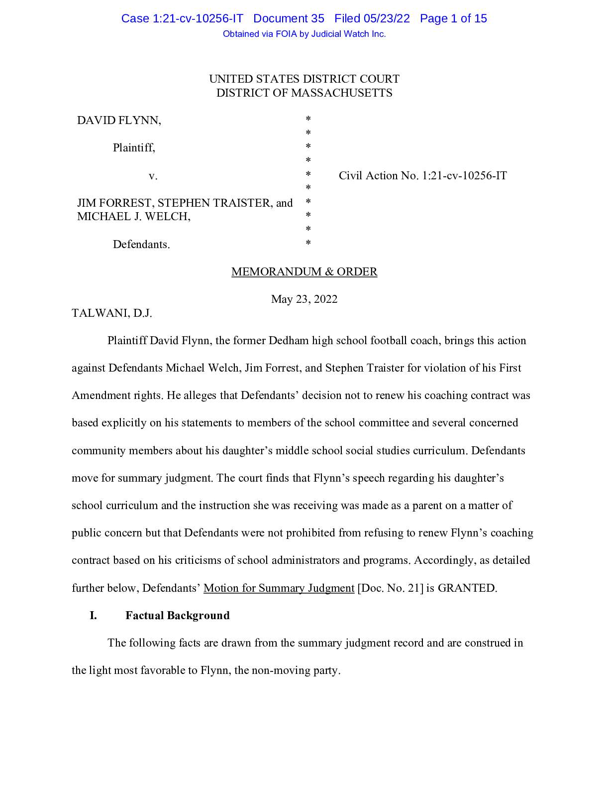 Flynn v. Forrest order 10256