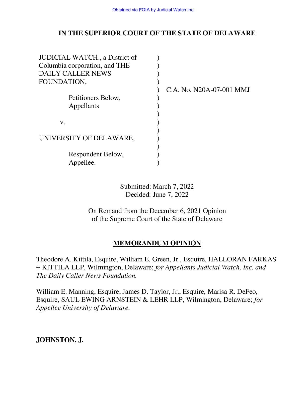 JW v U Del Biden Docs Opinion 001