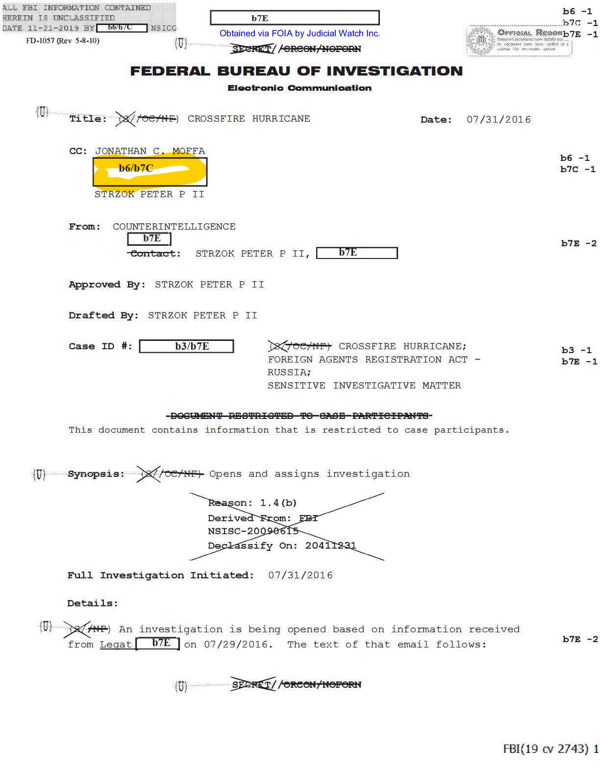 FBI Crossfire Hurricane electronic communication July 2016 02743