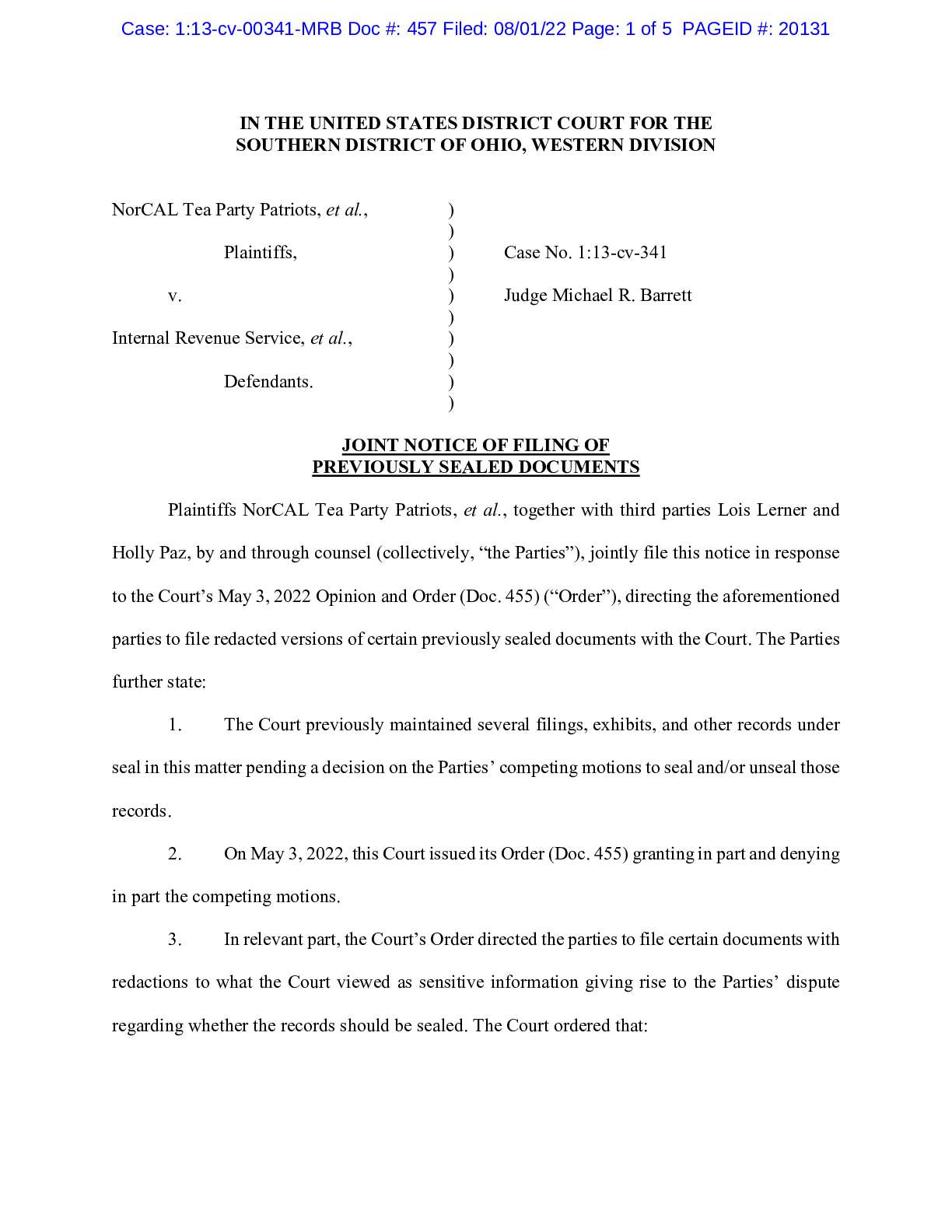 NorCal Tea Party v IRS Previously Sealed Docs 00341