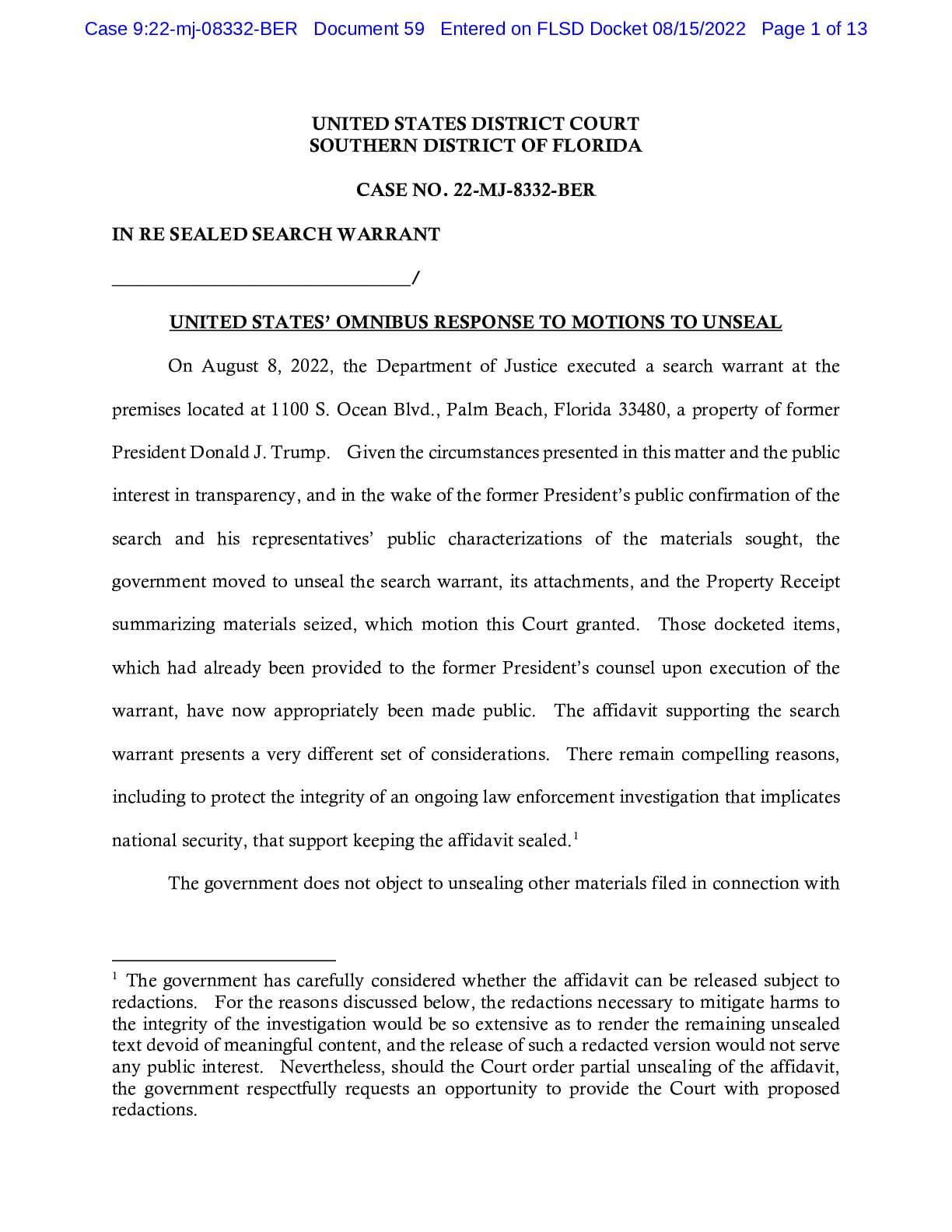 USA v. Sealed Search Warrant DOJ Response 08332