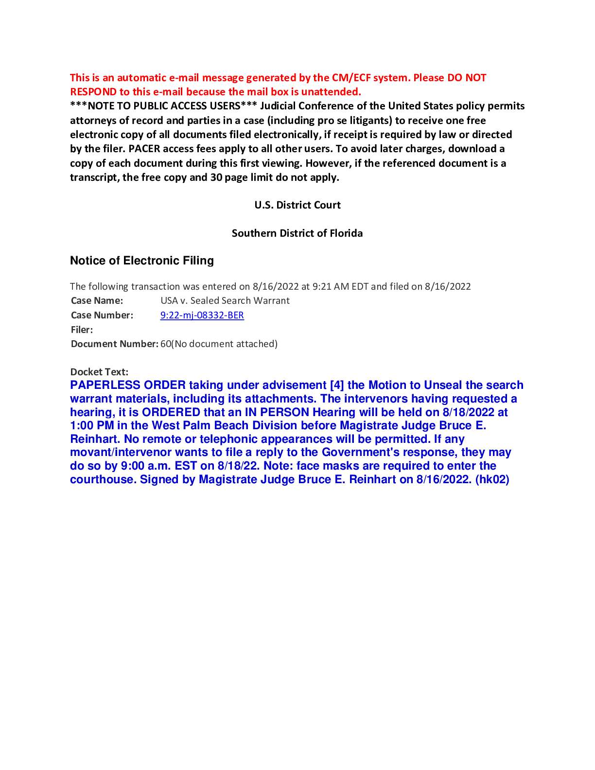 USA v. Sealed Search Warrant Hearing Order 08332