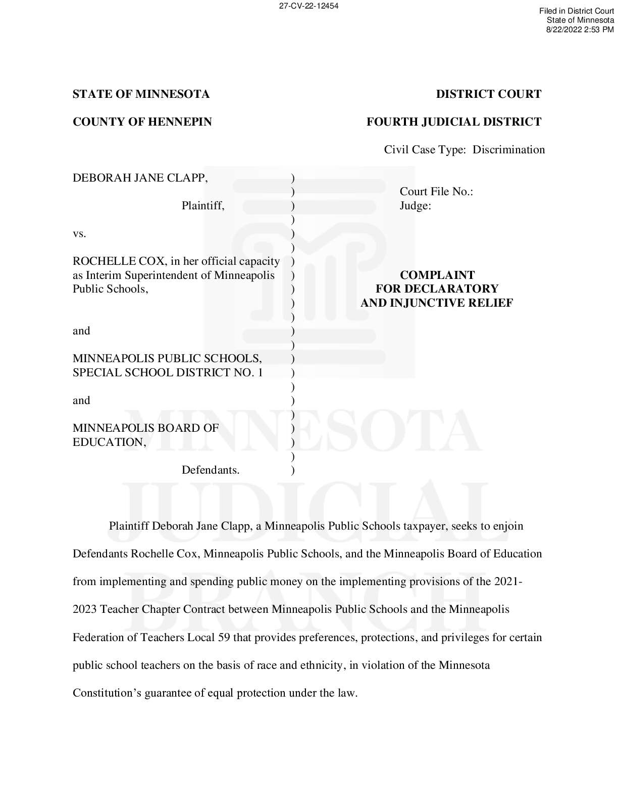 Clapp v Cox MN Teachers Complaint 12454