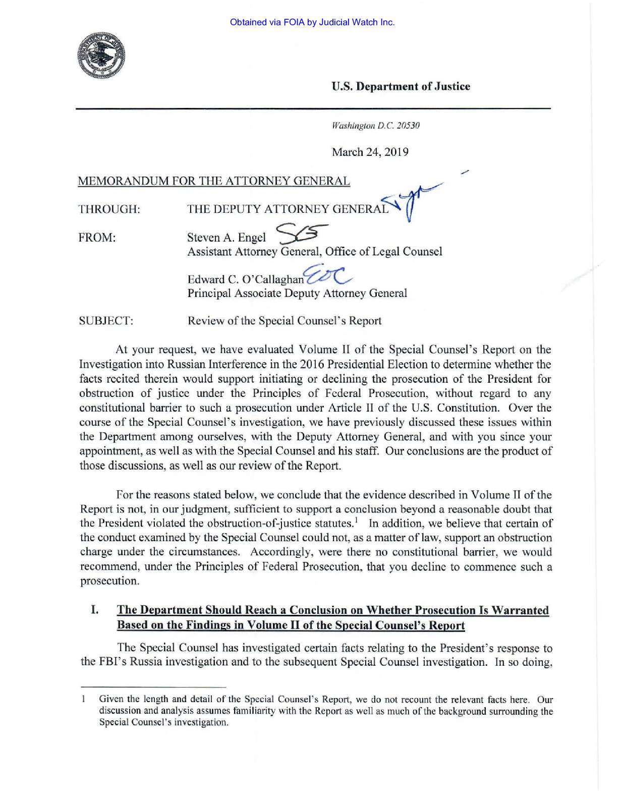 Special Counsel DOJ Russiagate Report Aug 2022