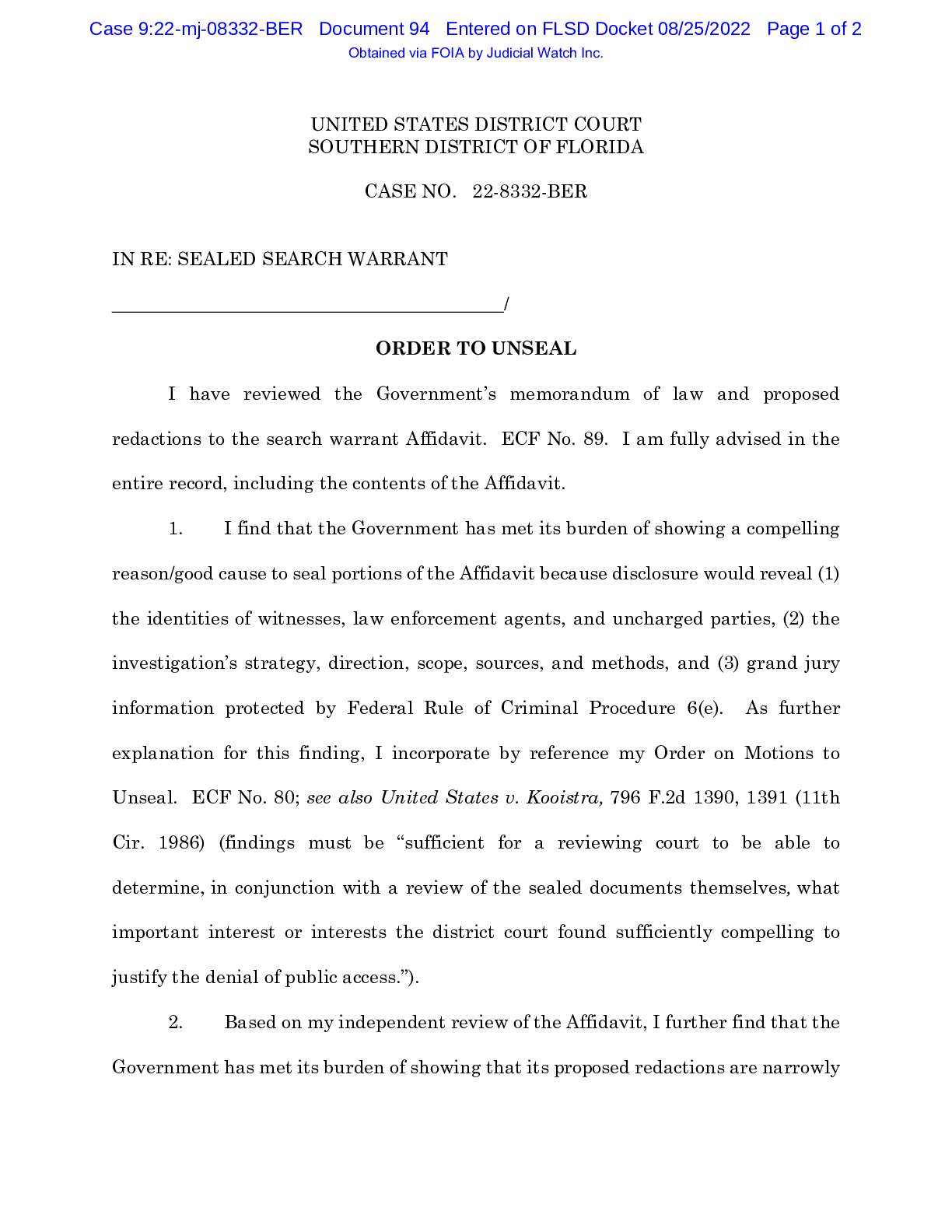 USA v. Sealed Search Warrant Order on Motion to Unseal 08332