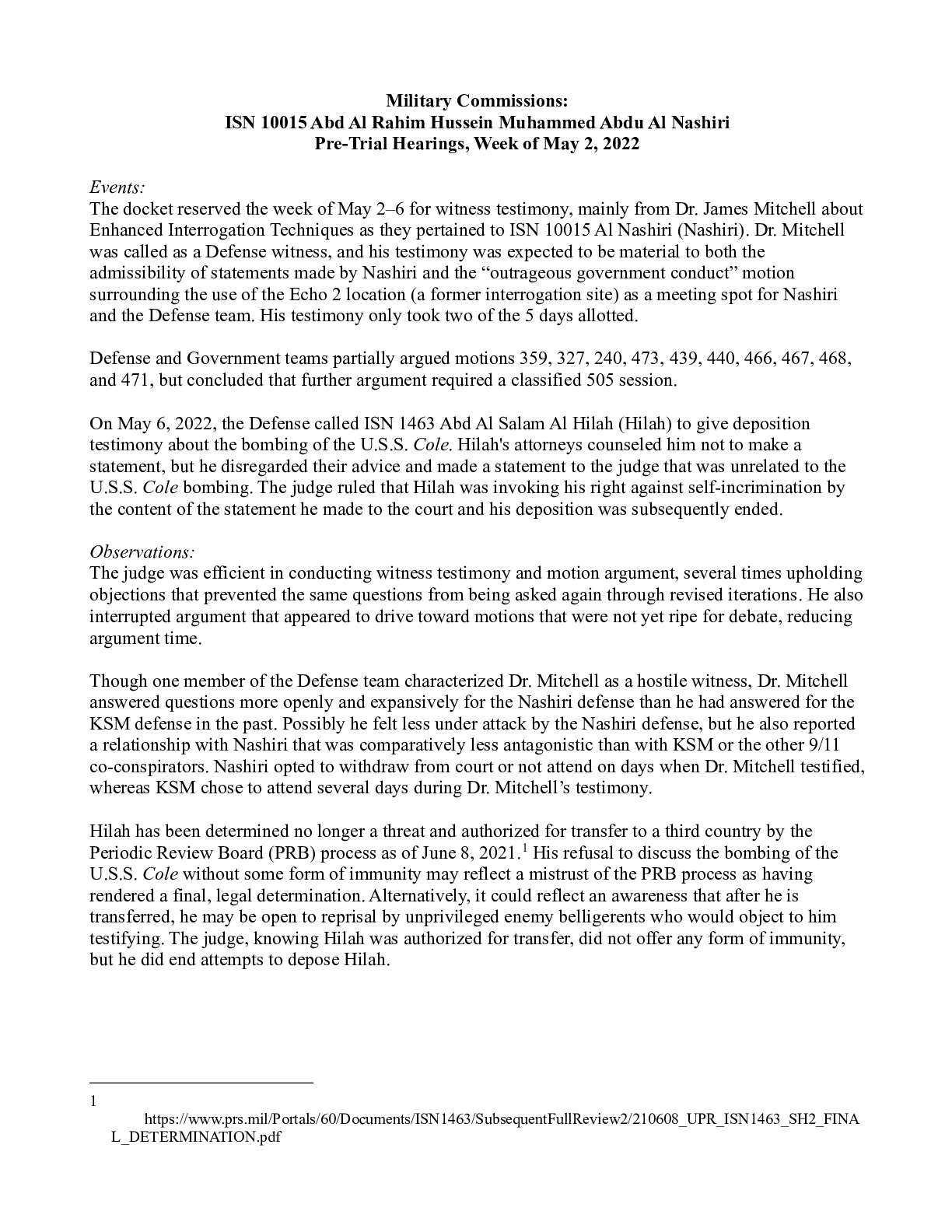 Al Nashiri Pre-Trial Hearing from May 2–6, 2022