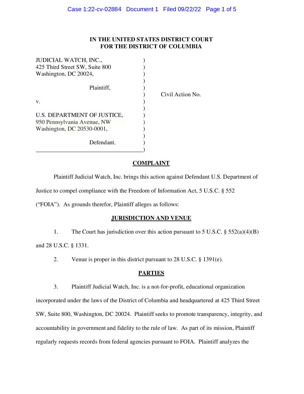JW v DOJ Trump Warrant App Authorization Complaint 02884
