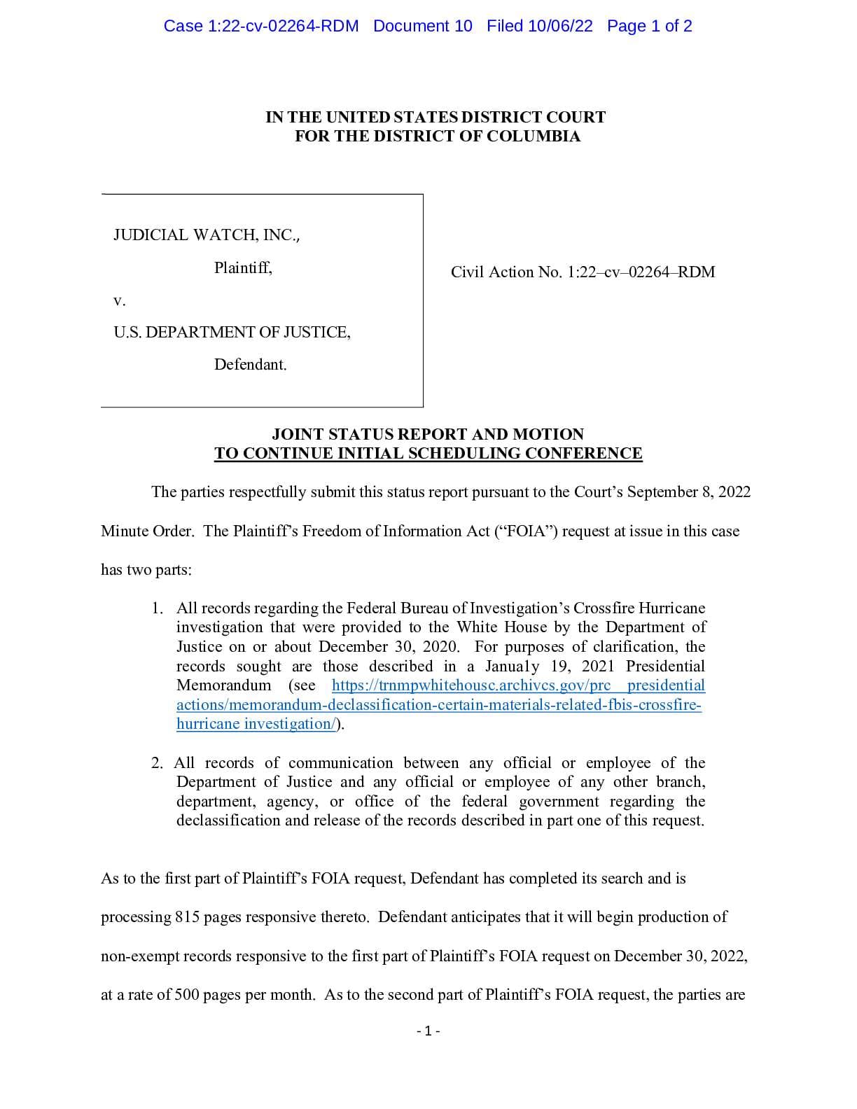 JW v DOJ Crossfire Hurricane Status 02264