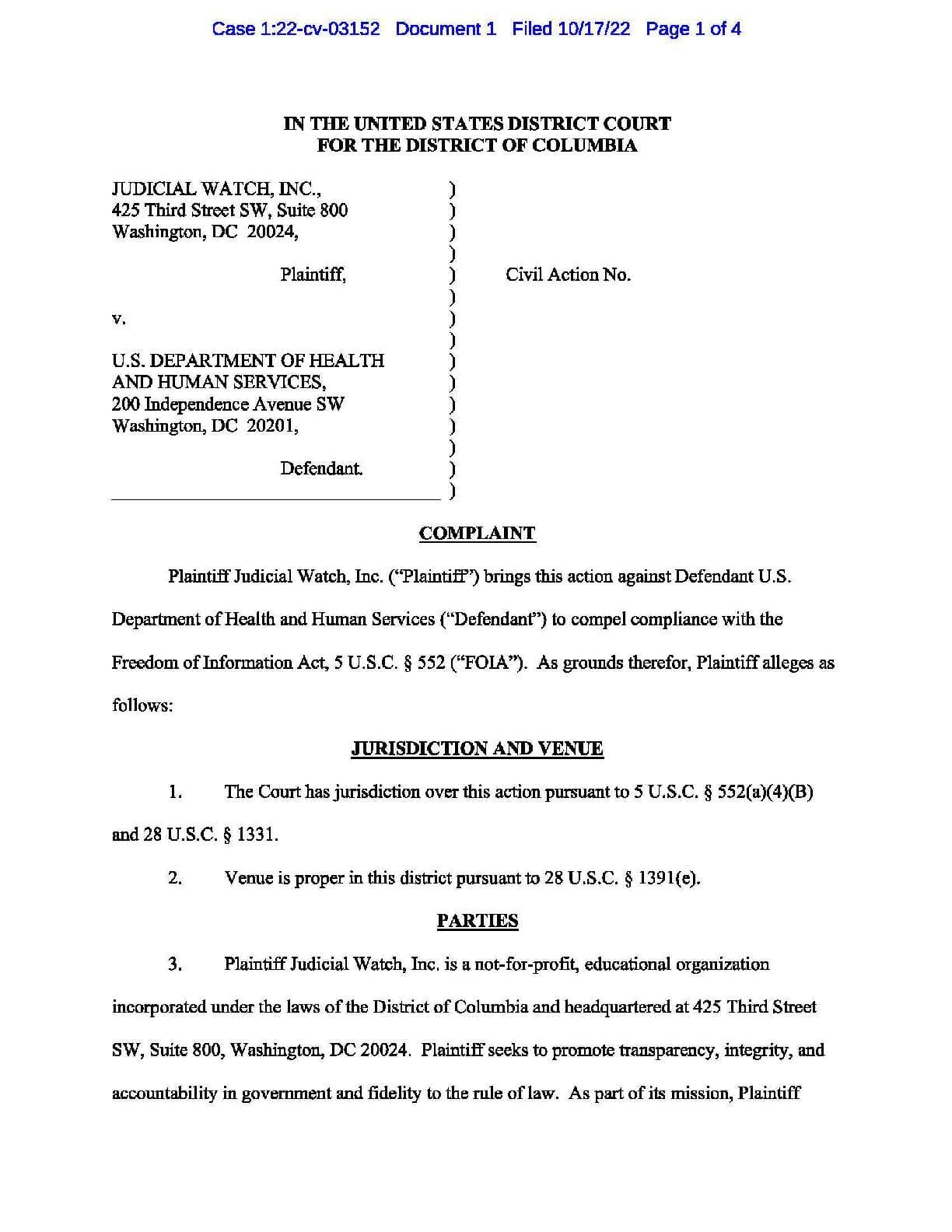 JW v HHS Mifeprex complaint 03152
