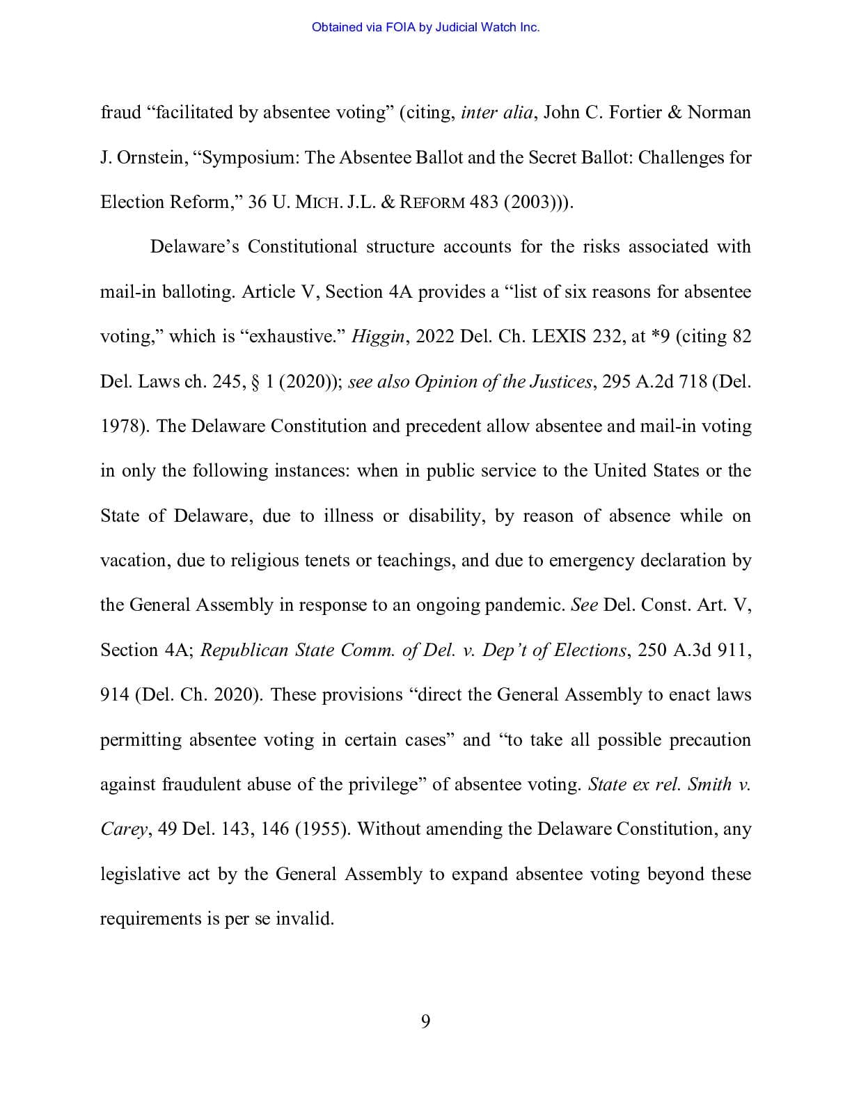 Albence v Higgin et al. DE Vote by Mail amicus 342,2022 pg 9