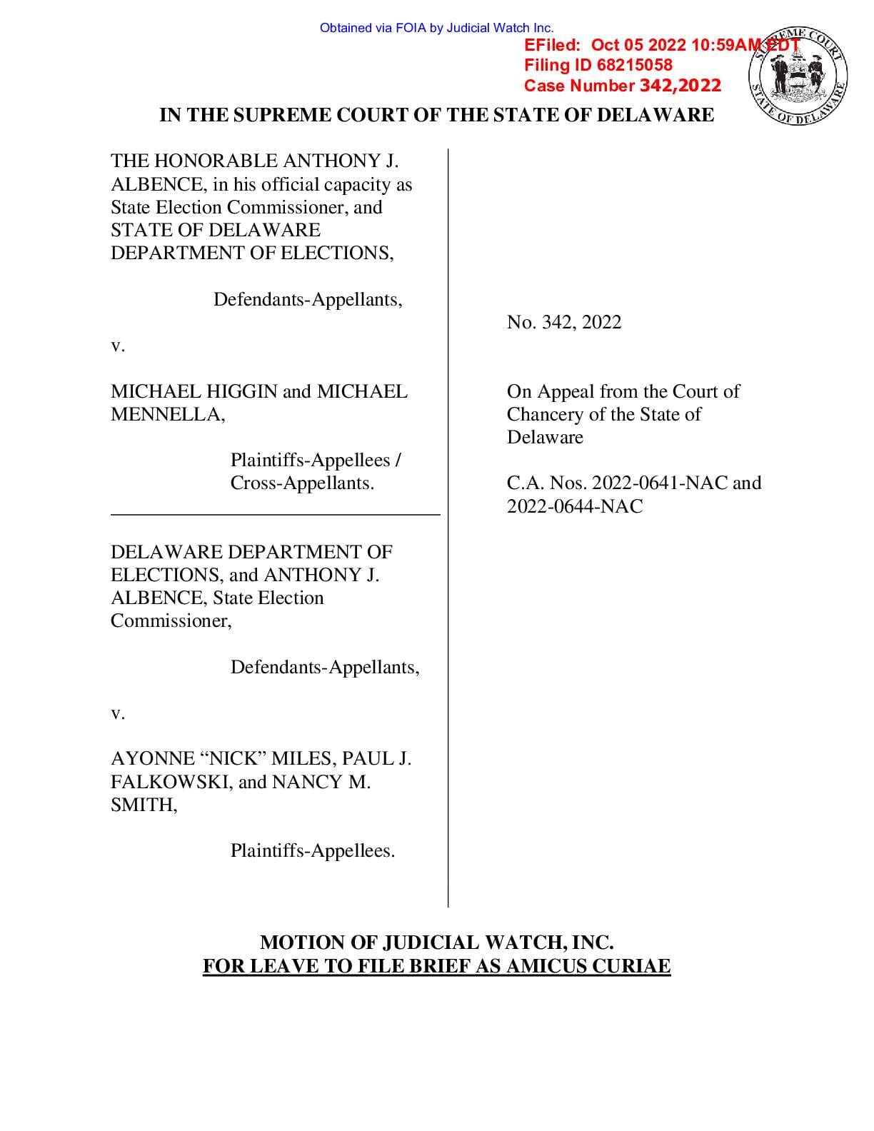 Albence v Higgin et al. Motion 342,2022