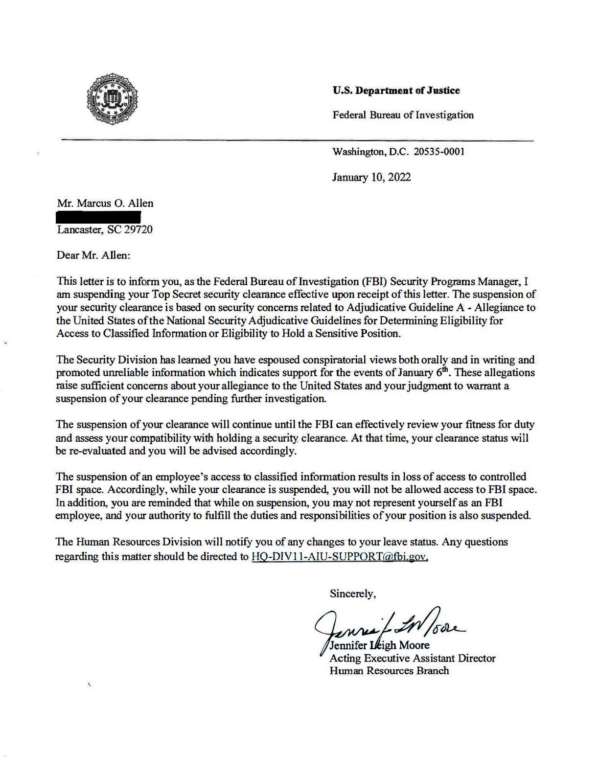 Allen v. Wray Letter