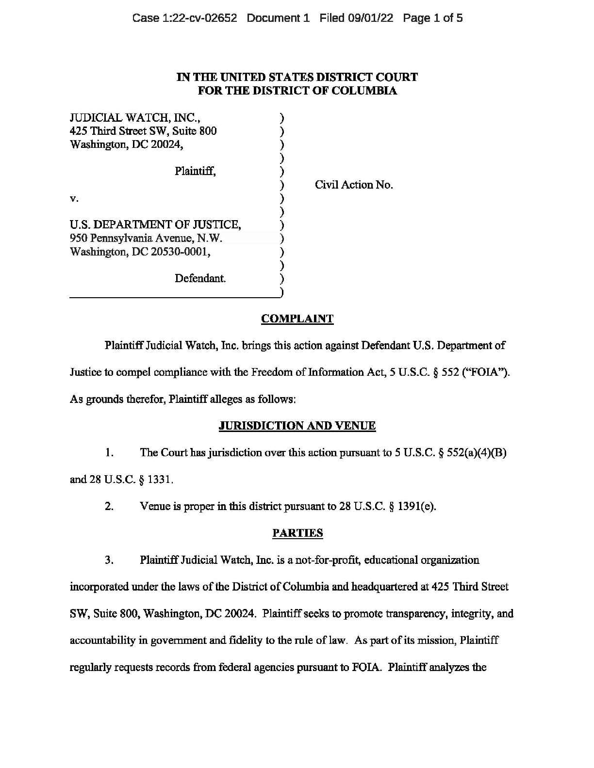 JW v DOJ US Attorney SDNY complaint 02652