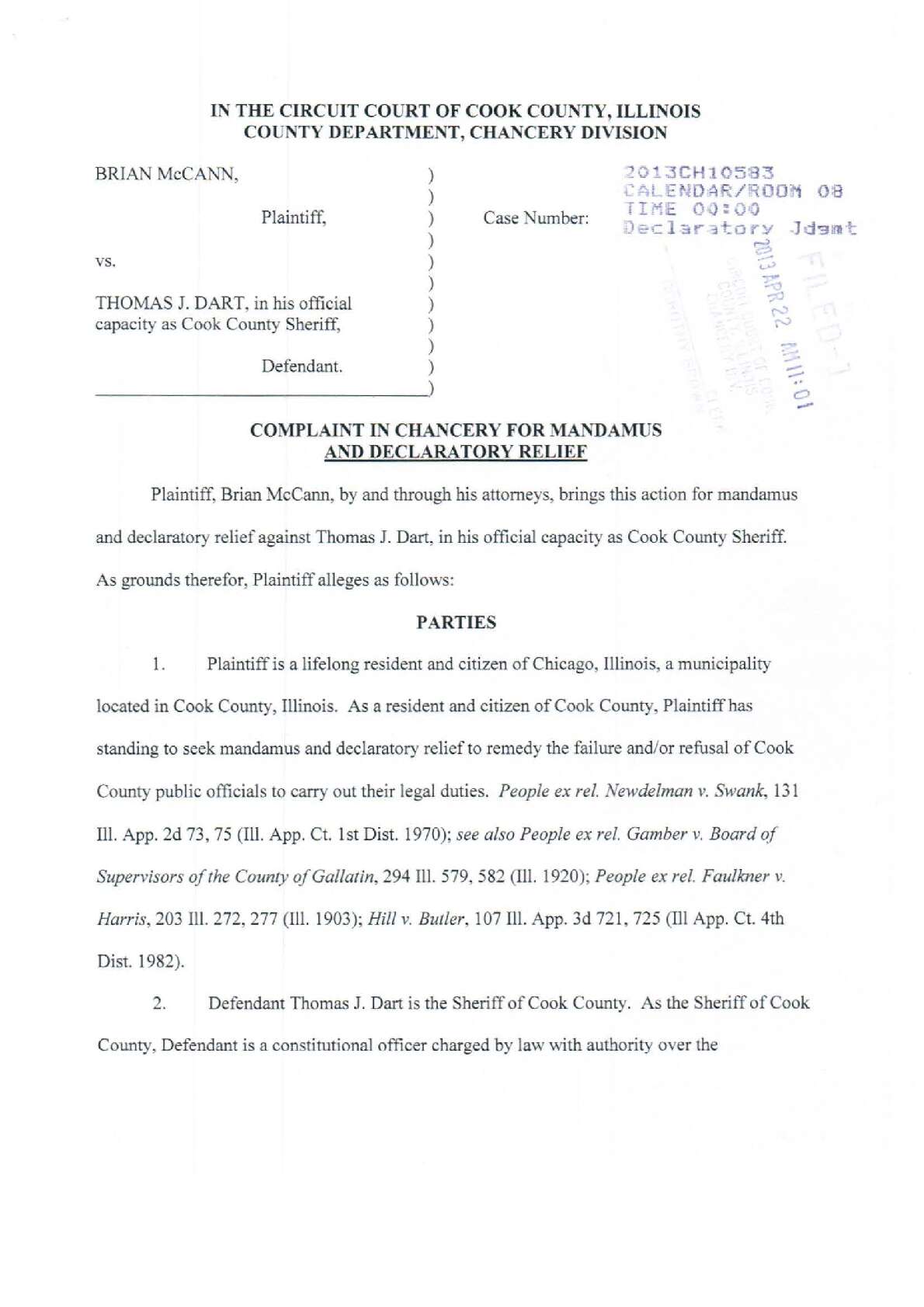 McCann v Dart complaint 10583
