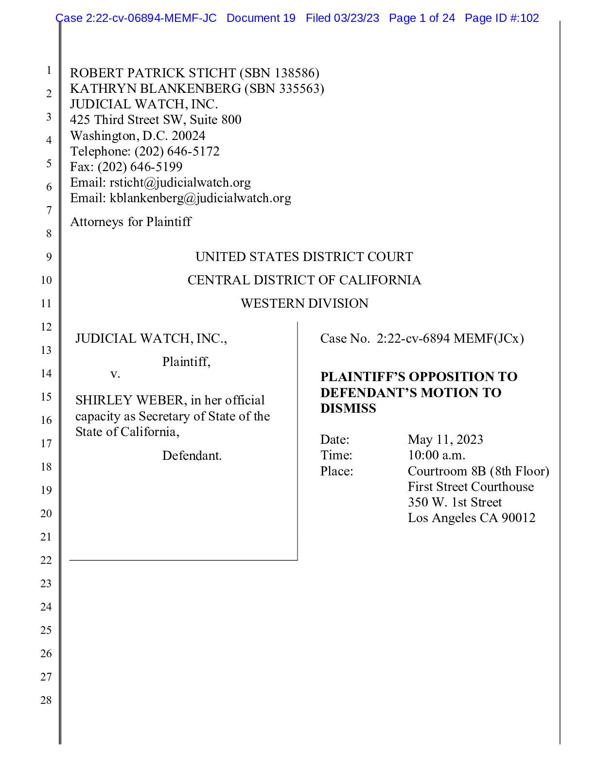 JW v. Weber YouTube Plaintiff’s Opposition to Motion to Dismiss 06894