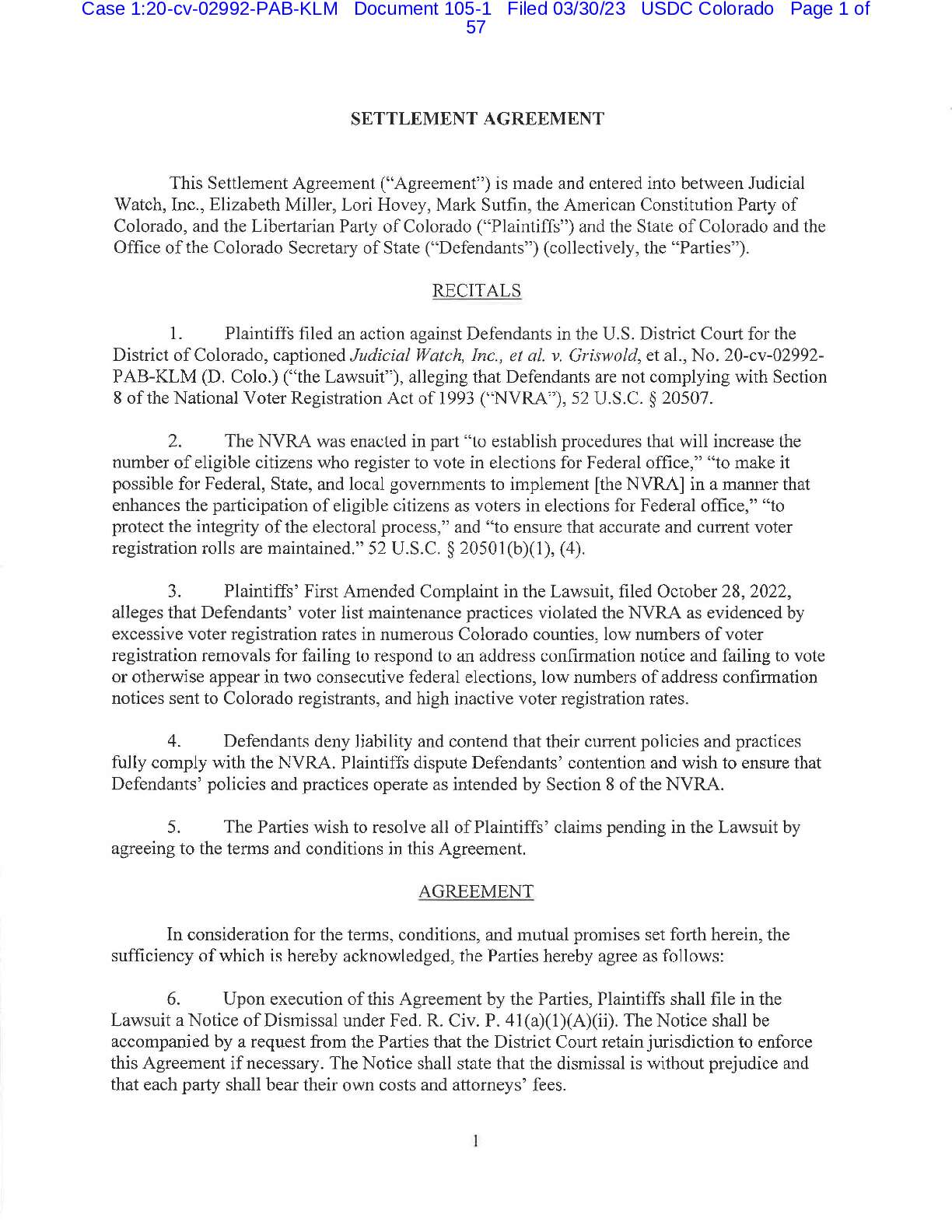 JW v Griswold Colorado NVRA Settlement 02992