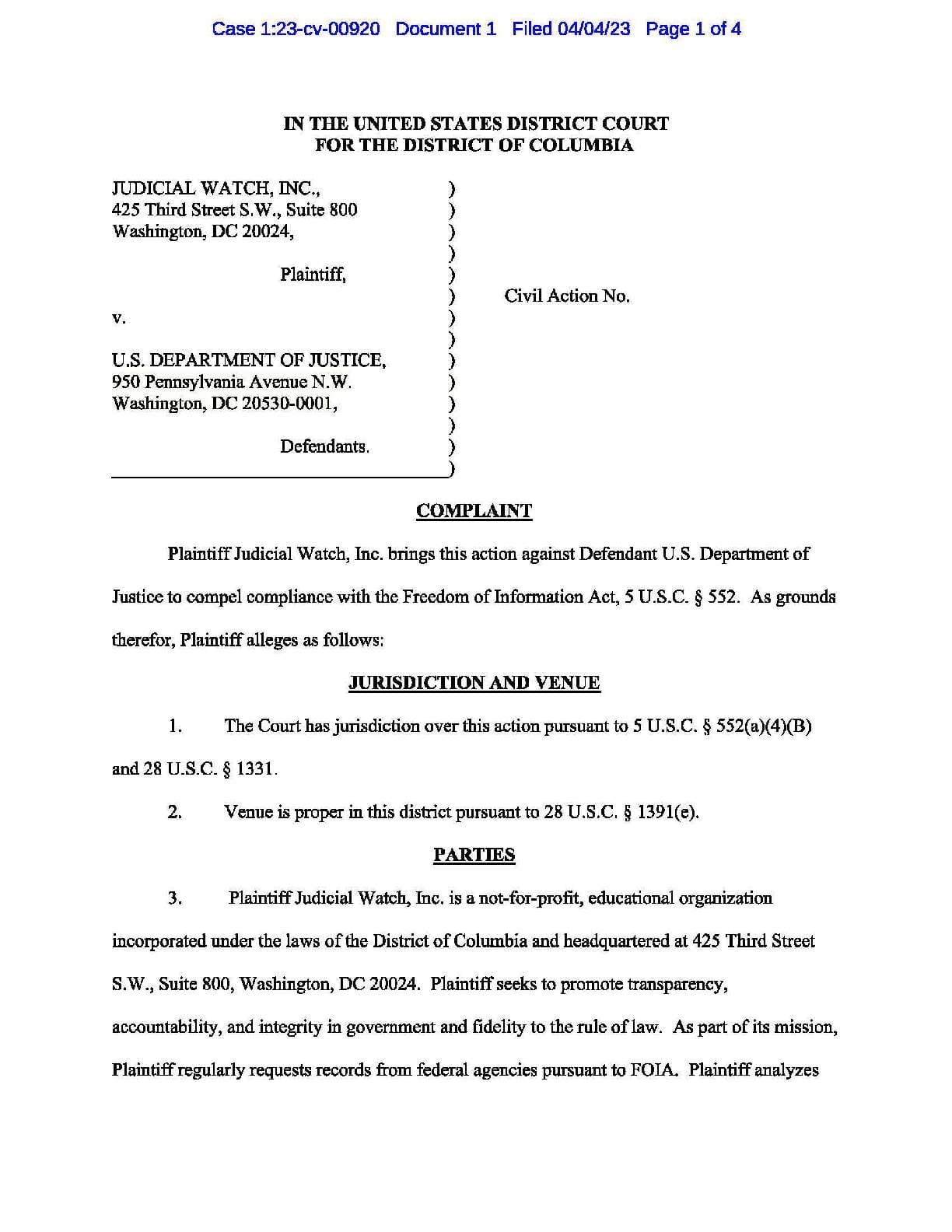 JW v. DOJ Hunter Biden gun complaint 00920