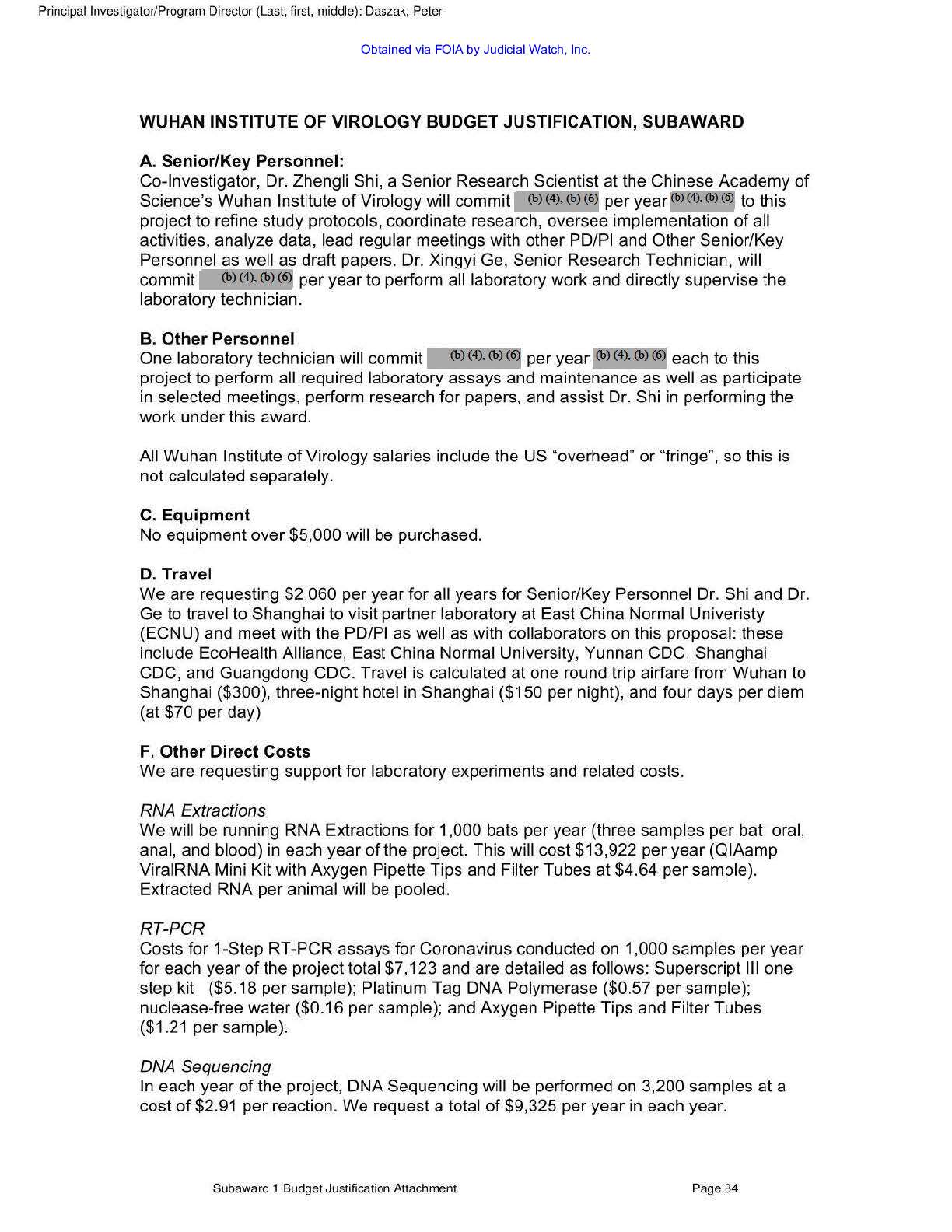 NIH EcoHealth Grant FOIA April 2023 pgs 93-94