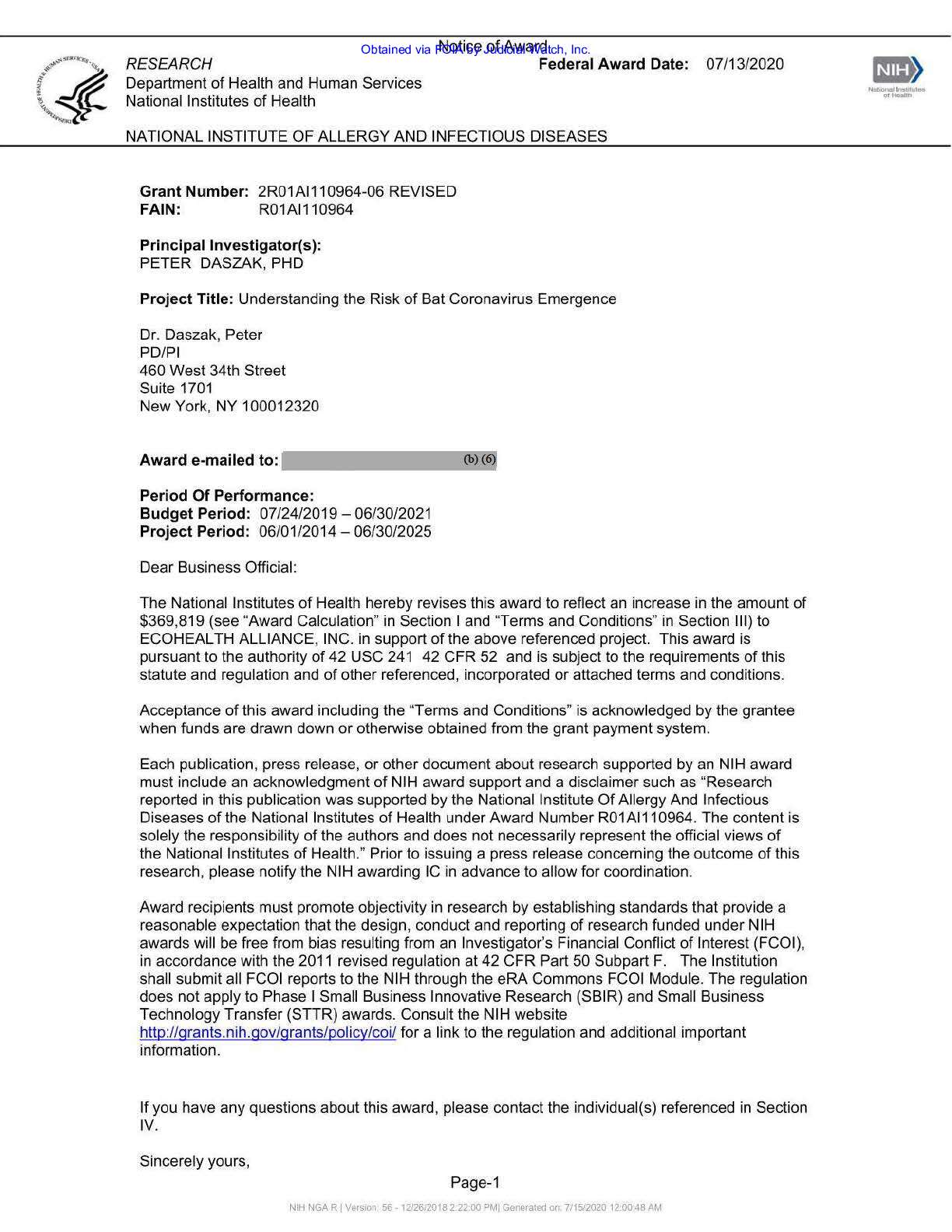 NIH EcoHealth Grant FOIA April 2023 pgs 319-323